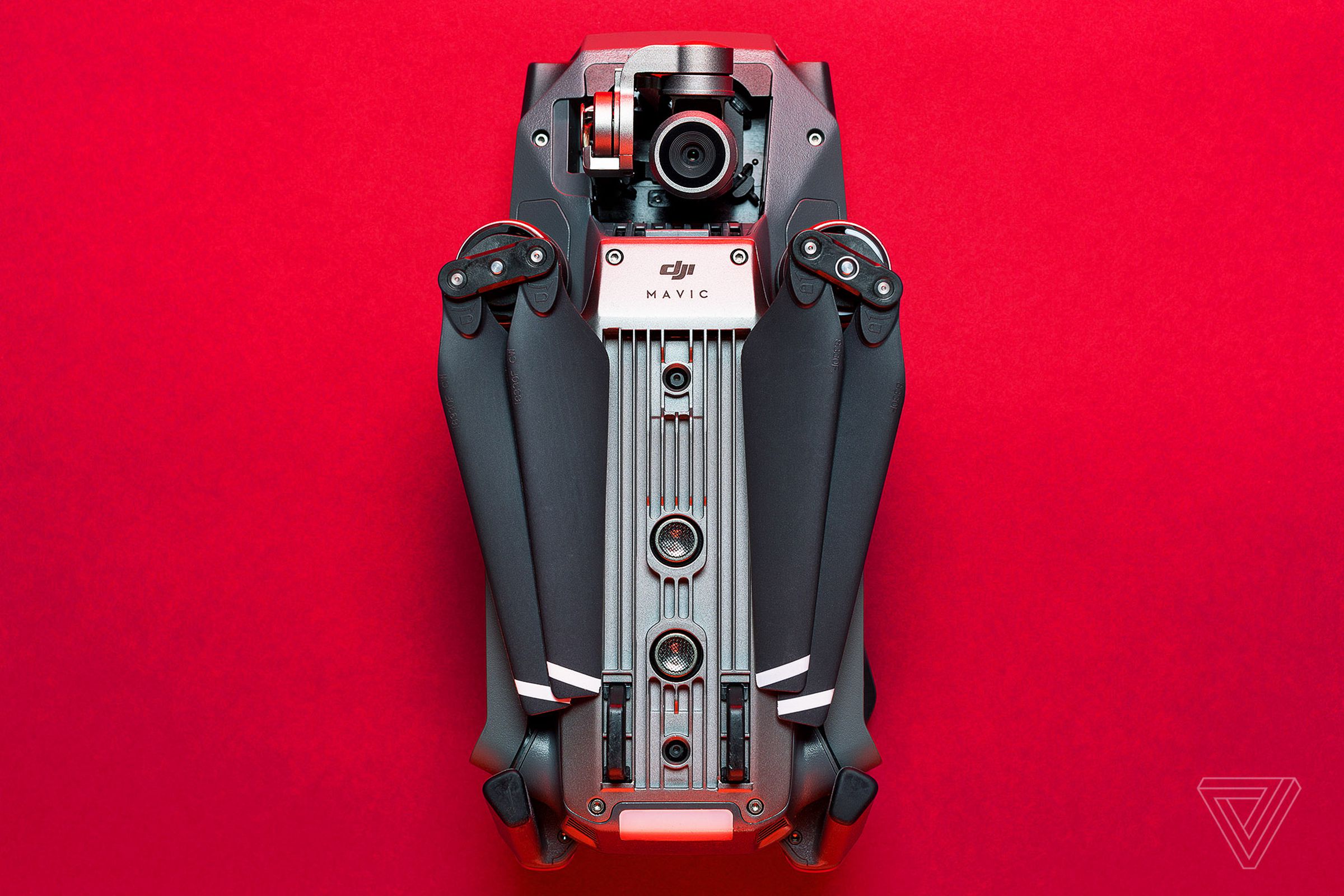 DJI Mavic Pro drone closed on red background