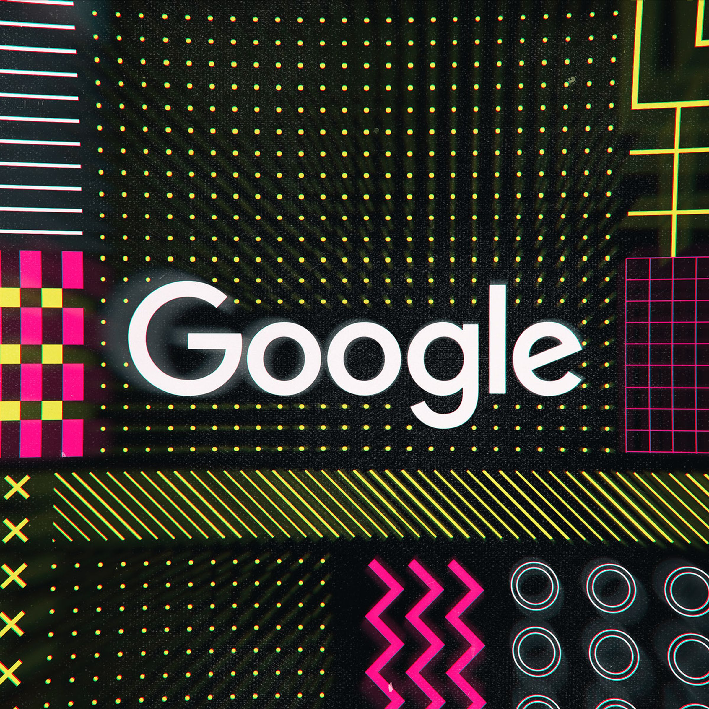 The Google logo on a colorful, geometric background