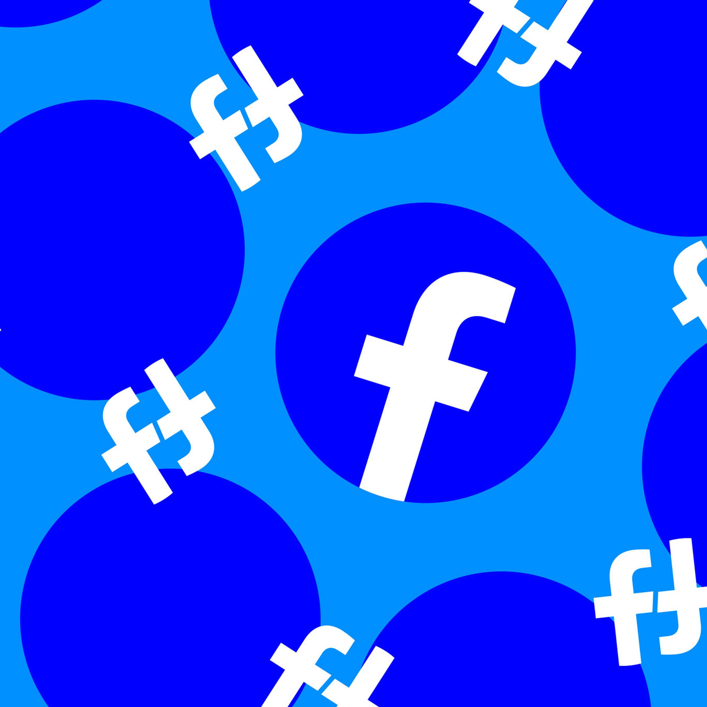 The Facebook logo on a blue background with circles