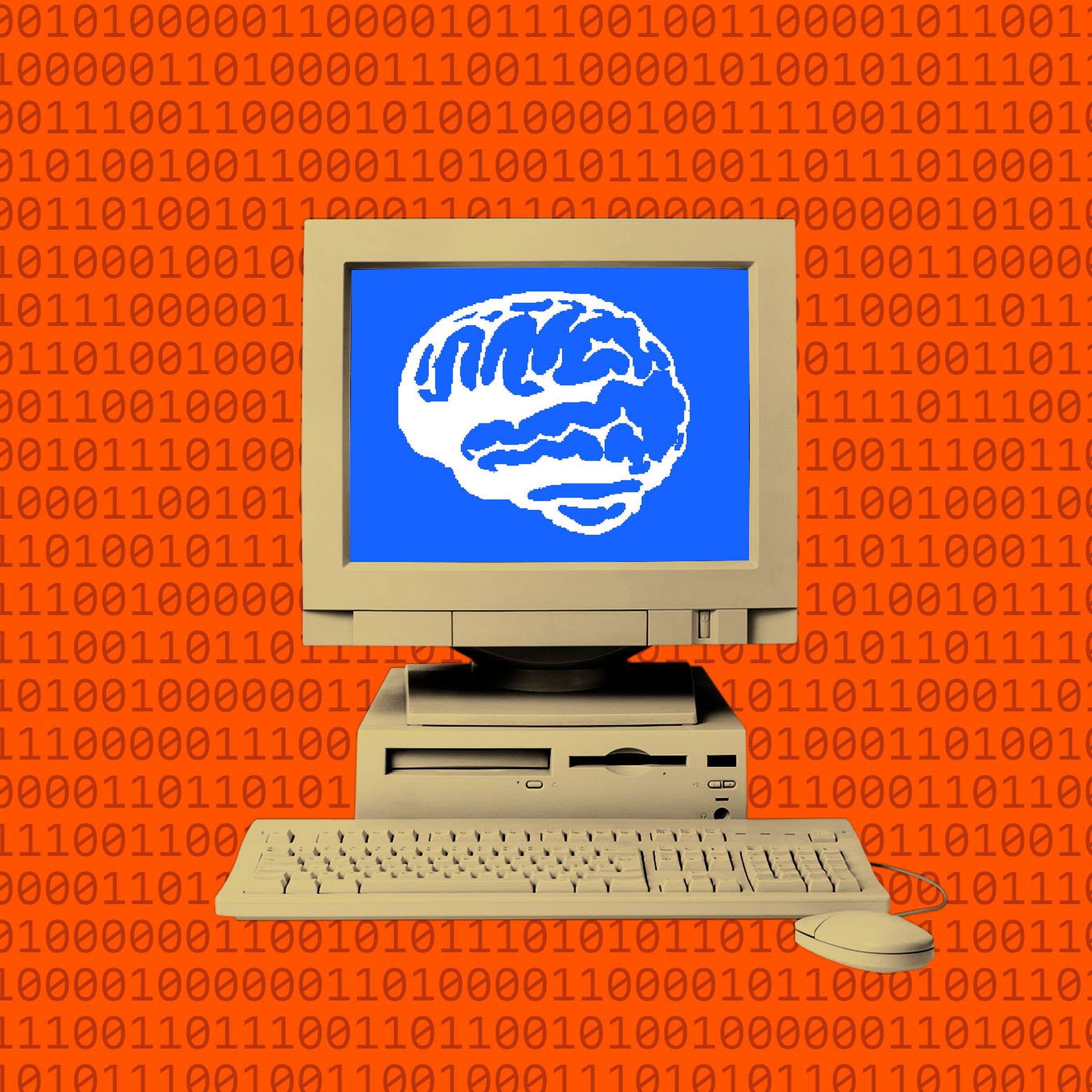 Photo illustration of a computer with a brain on the screen.