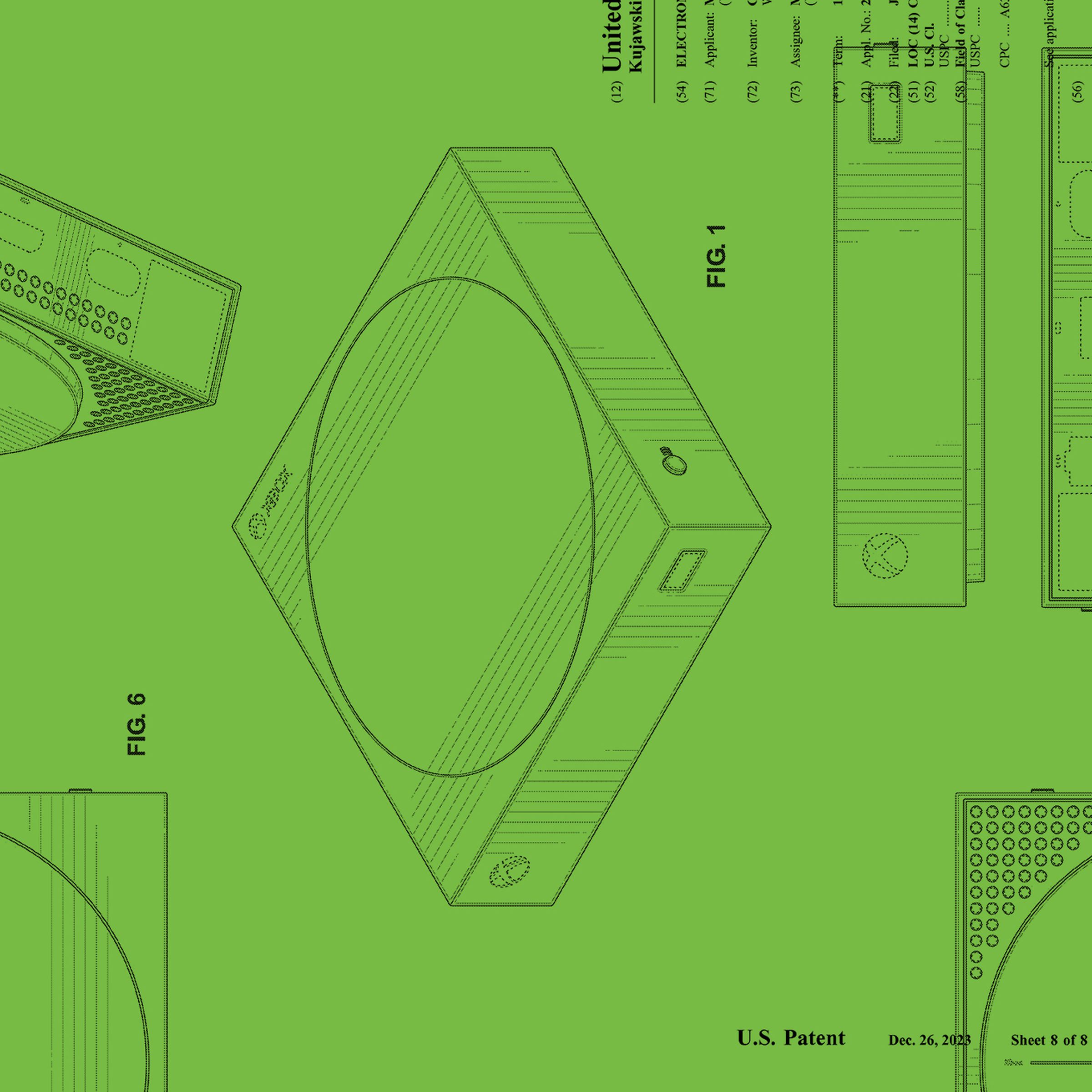 Illustration of patent drawings of canceled Xbox cloud console.