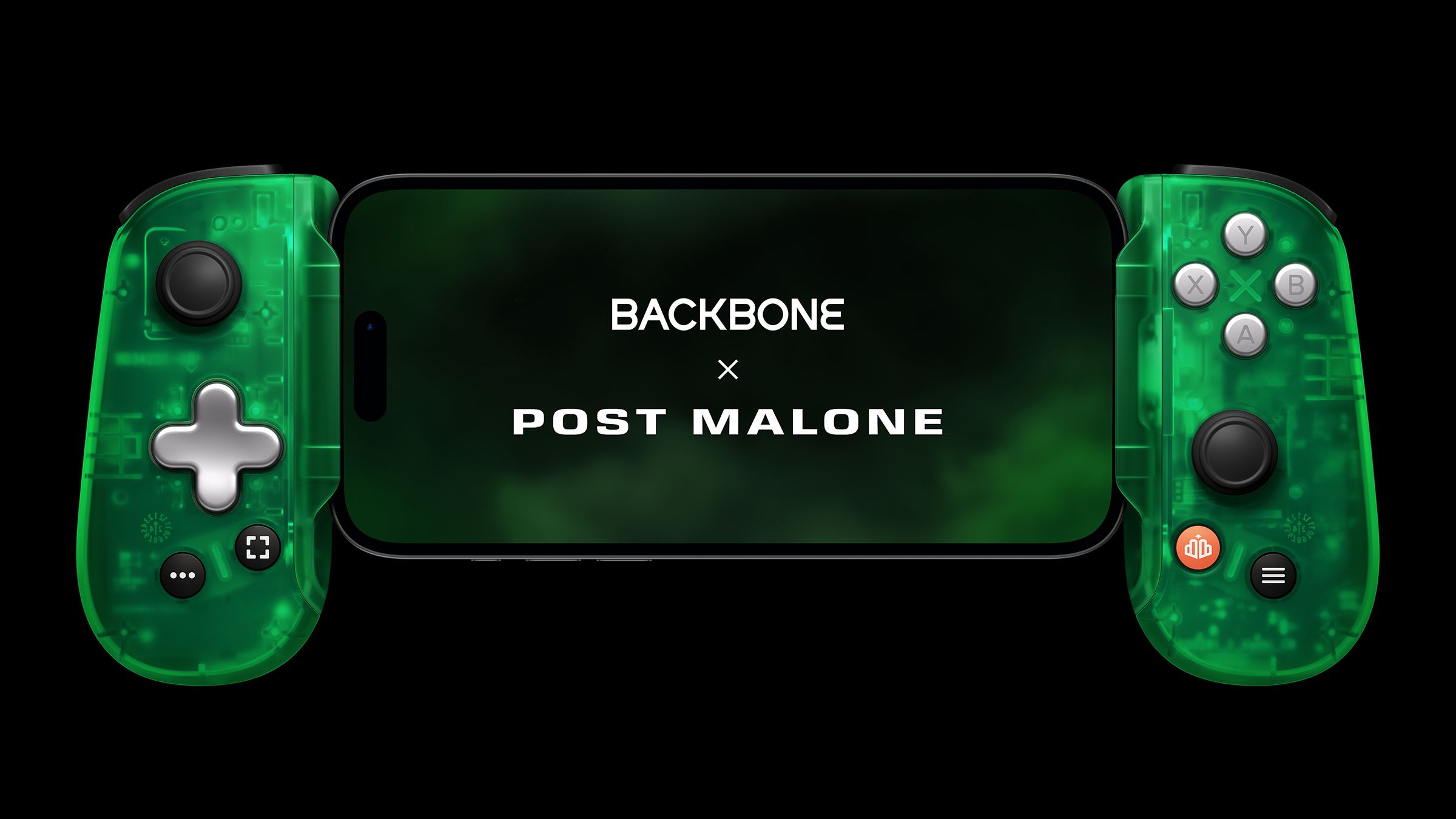 The Backbone&nbsp;One: Post Malone Limited Edition Controller with an iPhone connected.