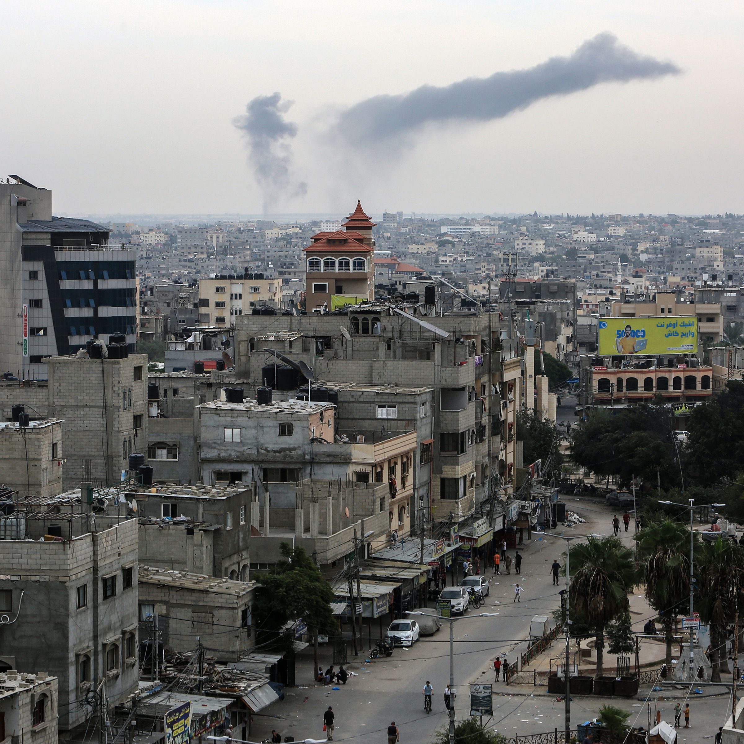 Smoke rises after Israeli airstrikes as the attacks continue on the 21st day in Rafah, Gaza on October 27th, 2023.