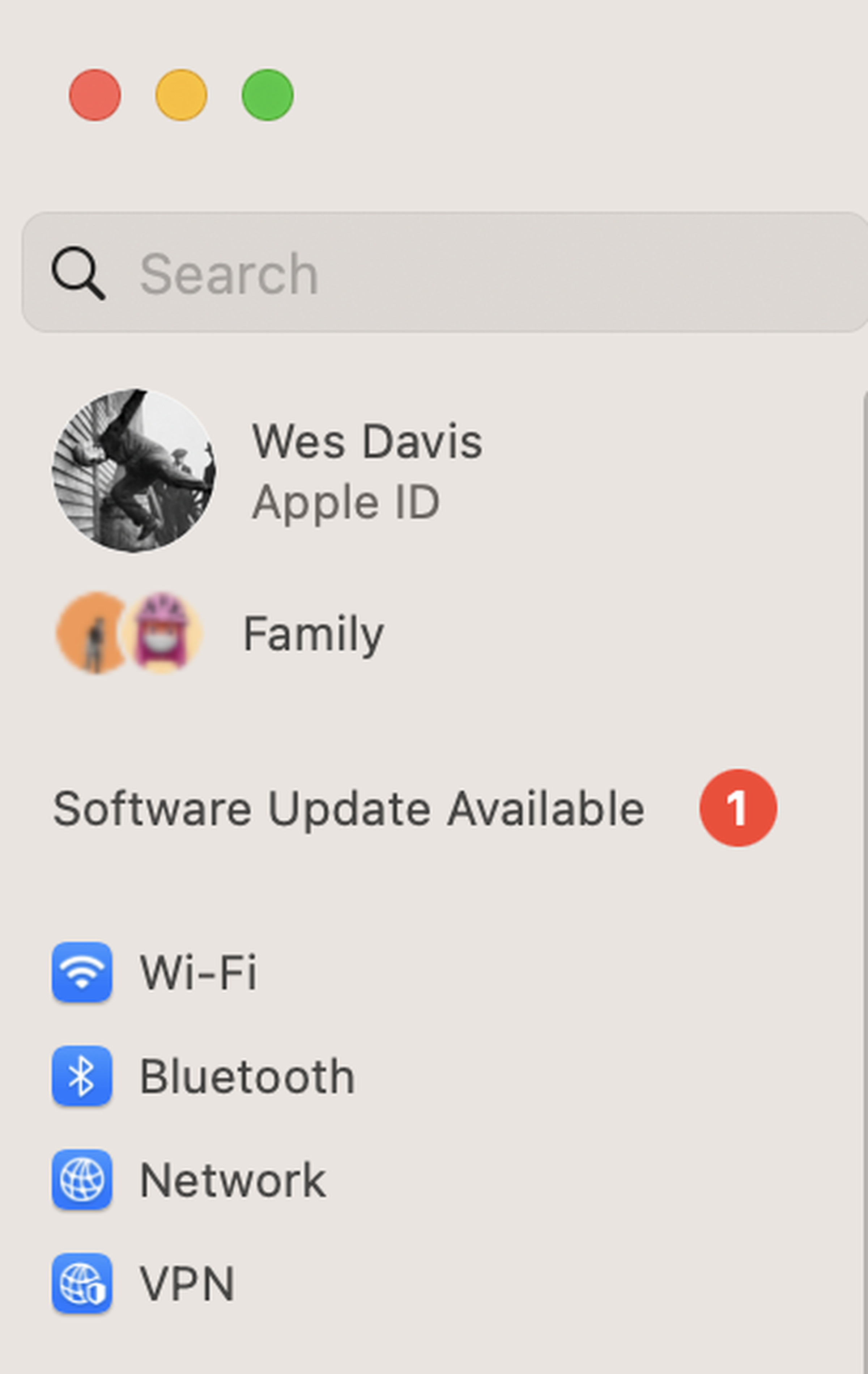 A screenshot showing the software update notification in macOS System Settings.