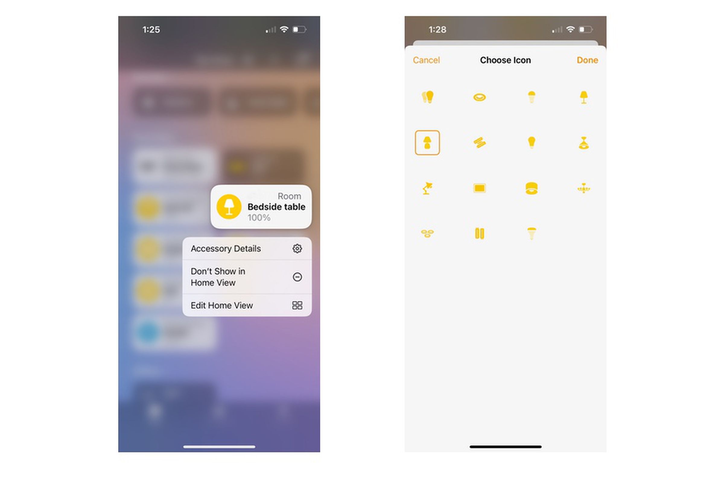 Buttons (tiles) now have a pop-up menu for more functions and more icon options, which makes it easier to find the device you want to control.