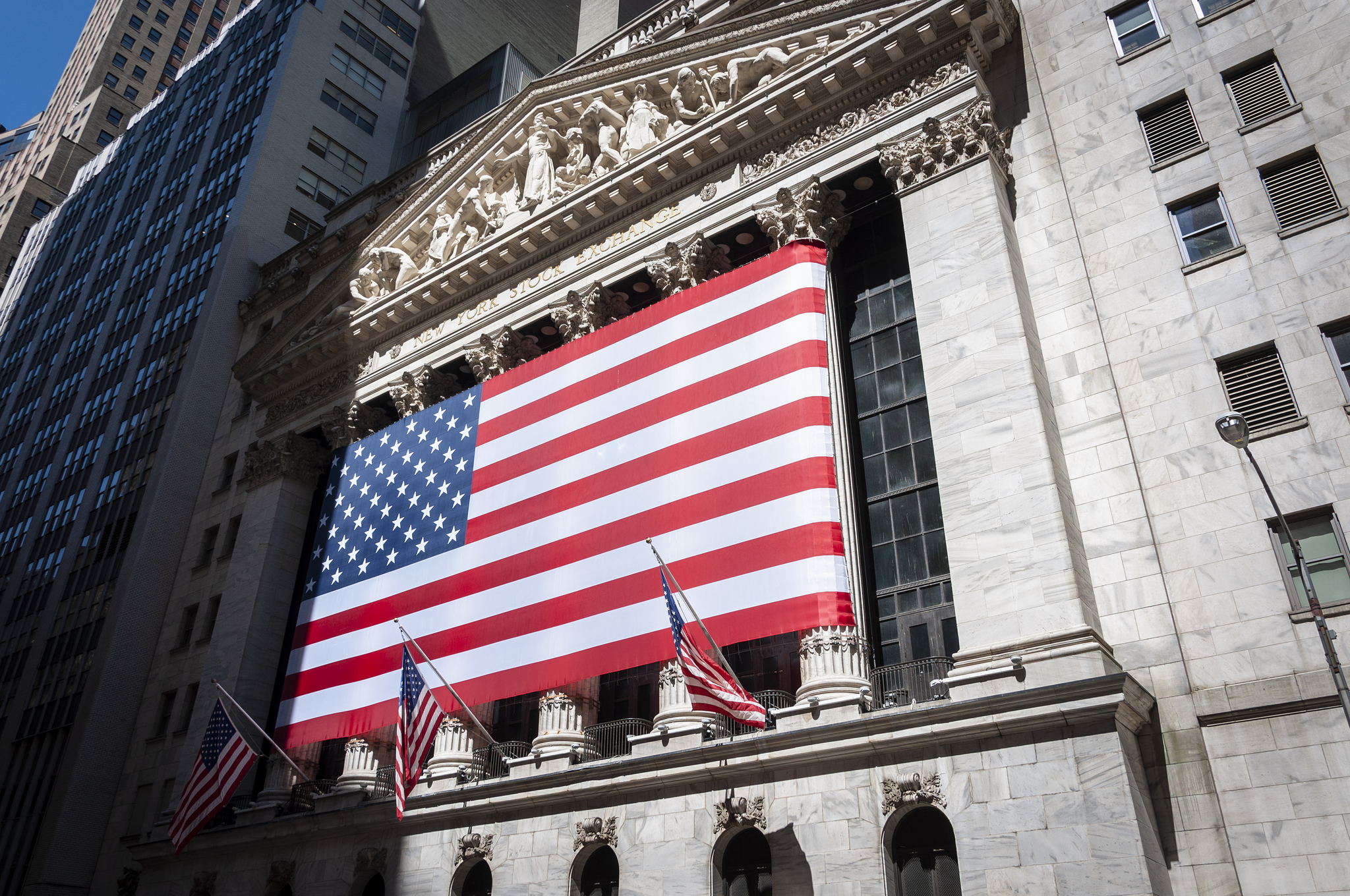 Fachada de la Bolsa de Nueva York, en Wall Street.