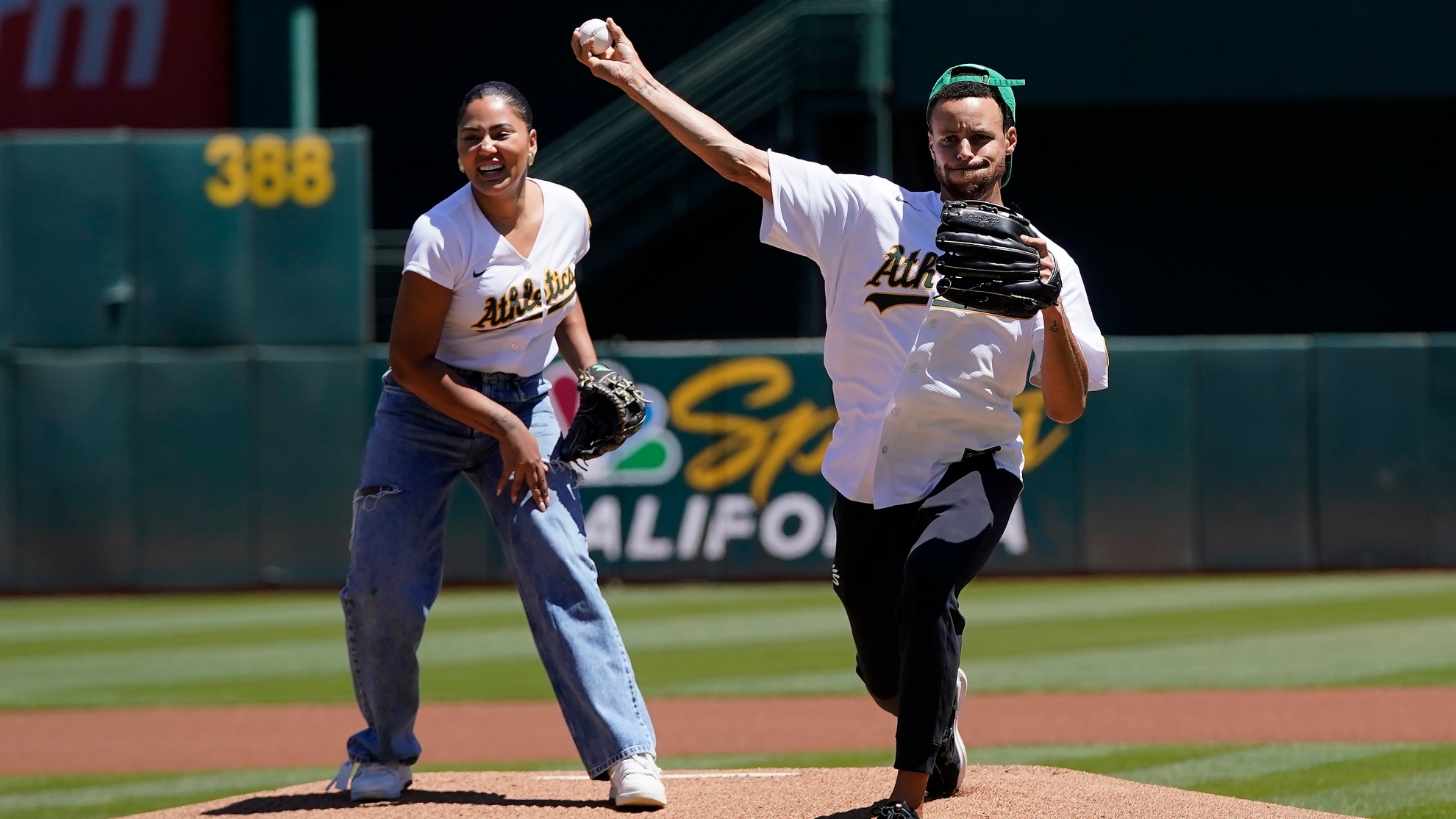 Stephen and Ayesha Curry at the Astros vs Athletics game