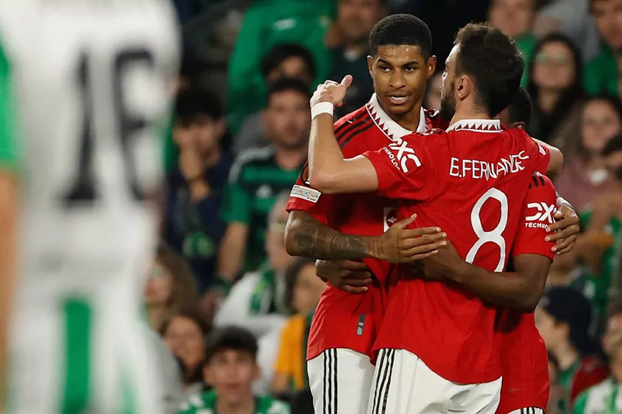 Marcus Rashford celebrates his goal against Real Betis