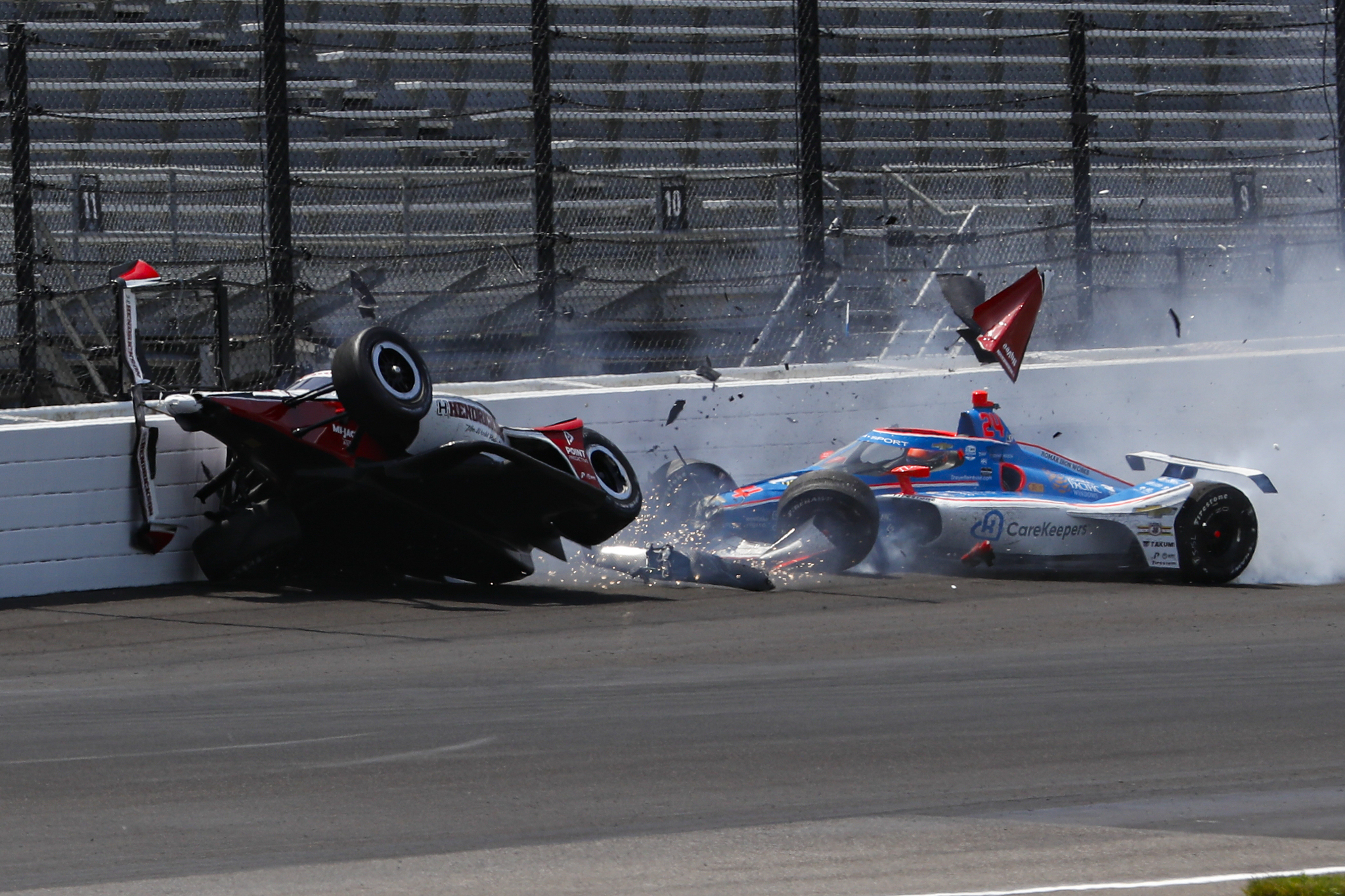 IndyCar Indy 500 Auto Racing Katherine Legge Stefan Wilson England crash first turn practice Indianapolis 500 auto race Motor Speedway