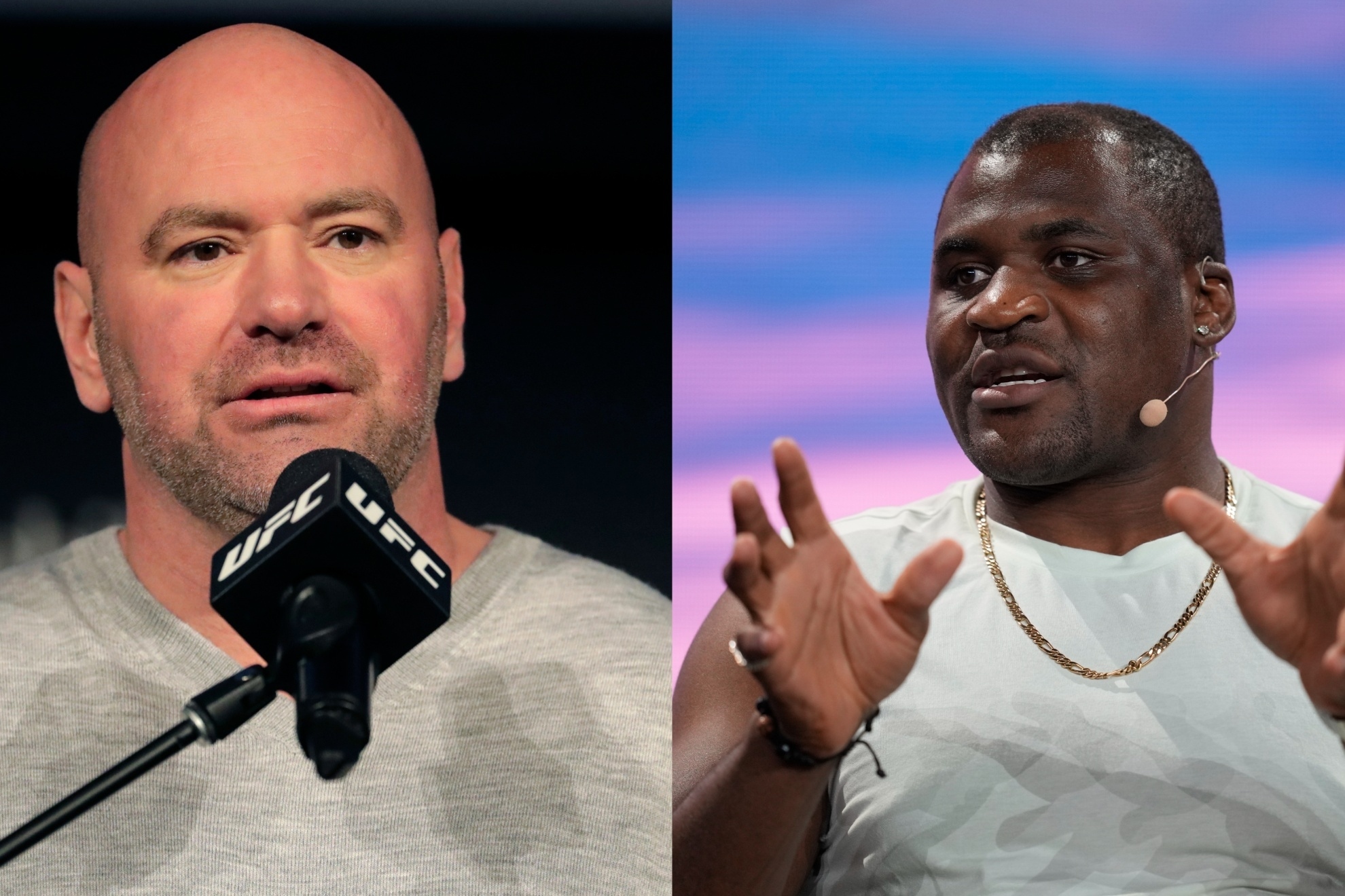 Mashup image of Dana White and Francis Ngannou.