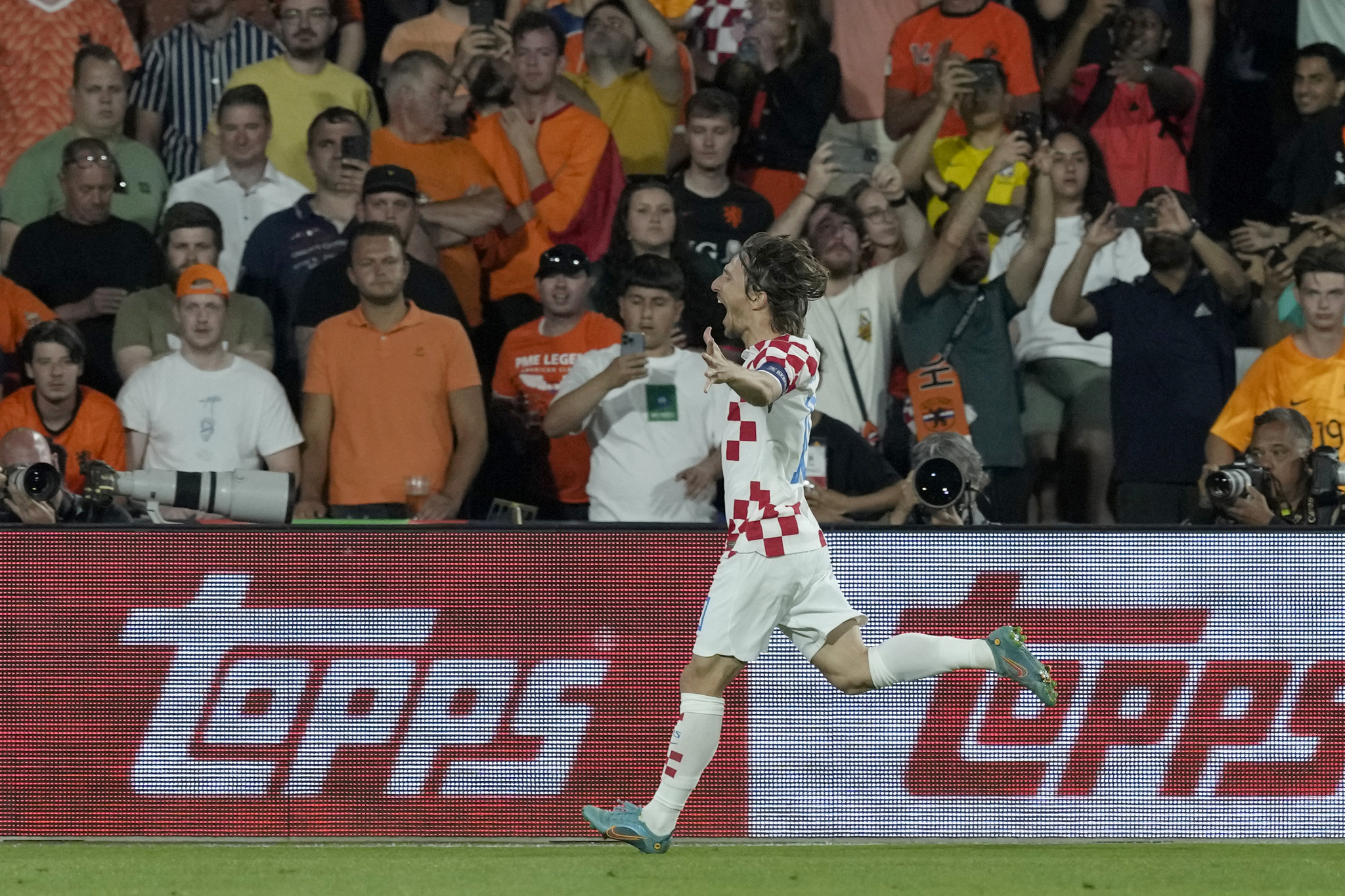 Croatias Luka Modric celebrates after scoring his sides fourth goal