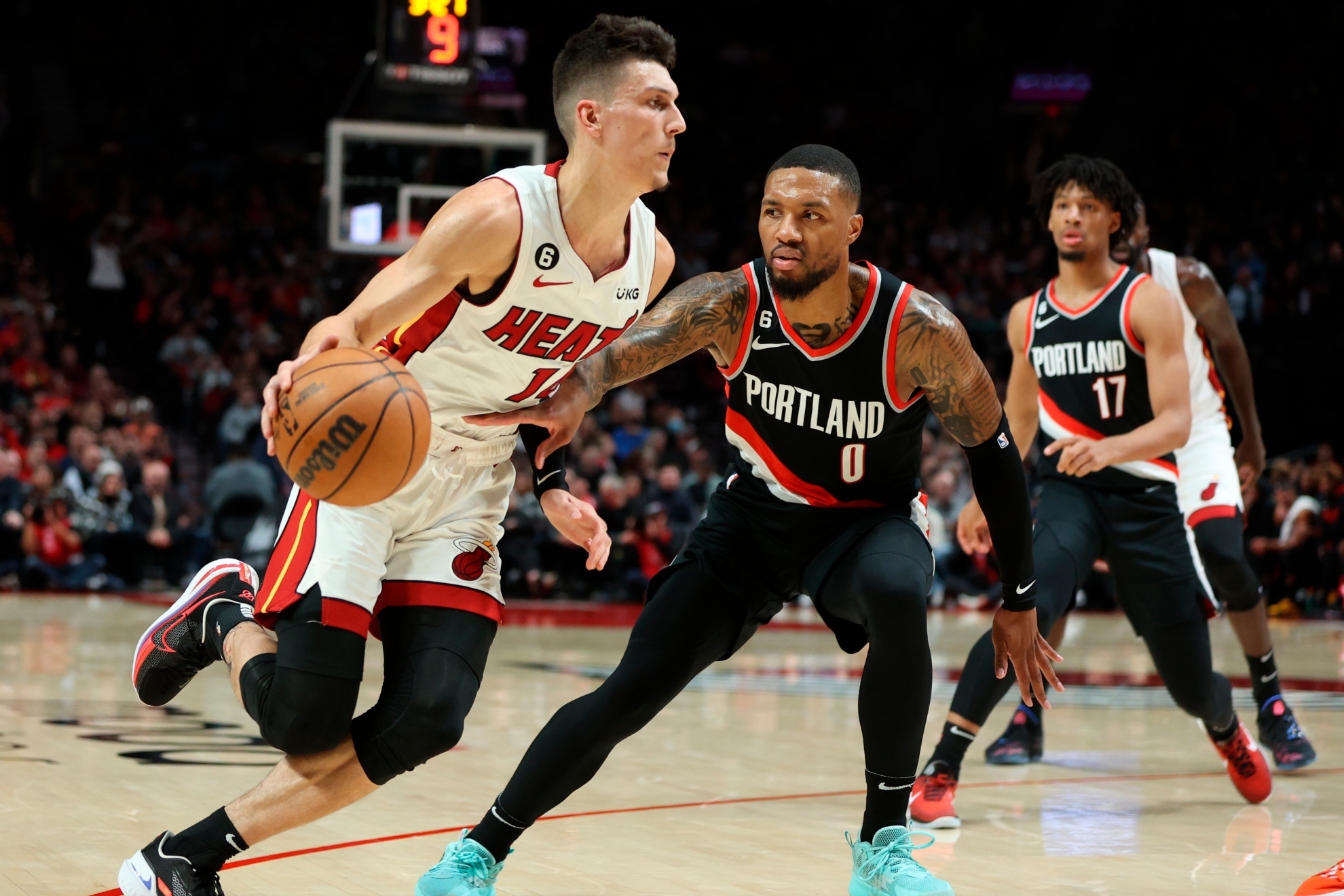 Tyler Herro facing Damian Lillard