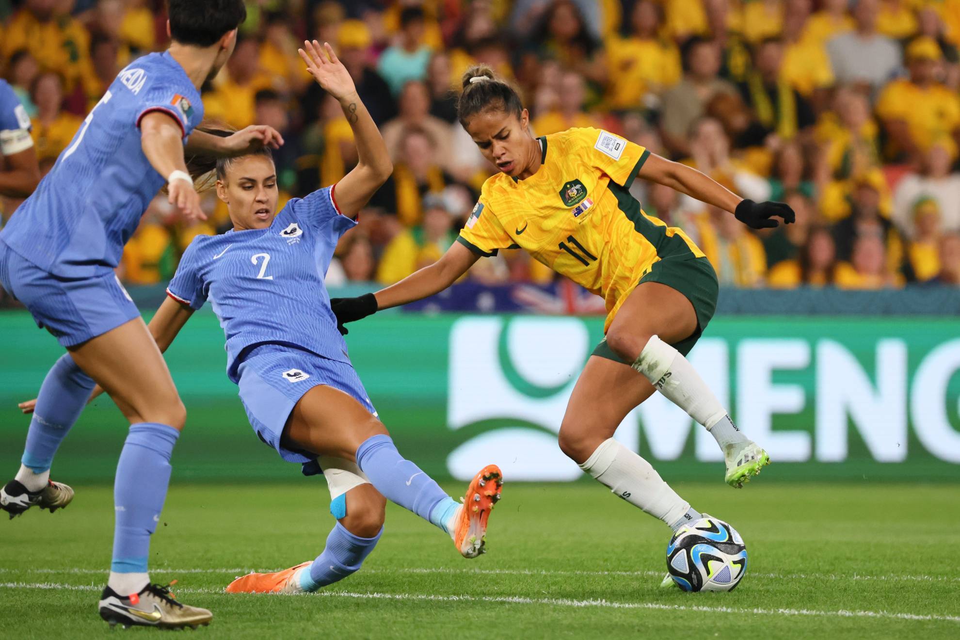 Australias Mary Fowler, right, challenges for the ball with Frances Maelle Lakrar