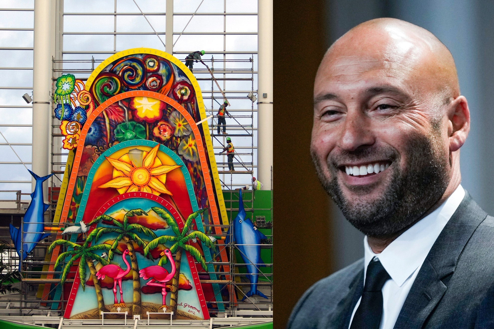 Derek jeter quickly removed the Marlins home run sculpture.