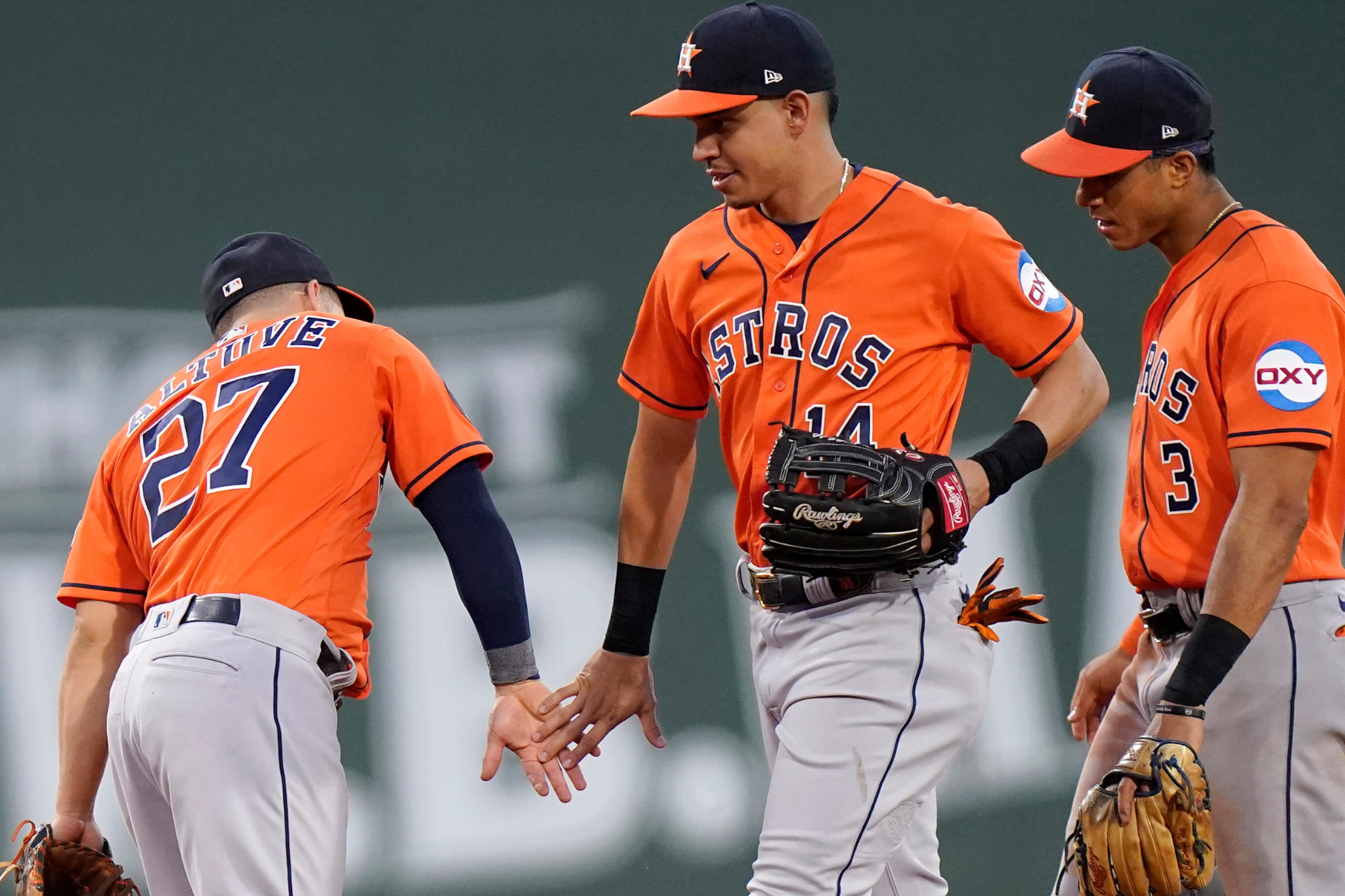 Jose Altuve (left) hit for the cycle in the first game of the series.