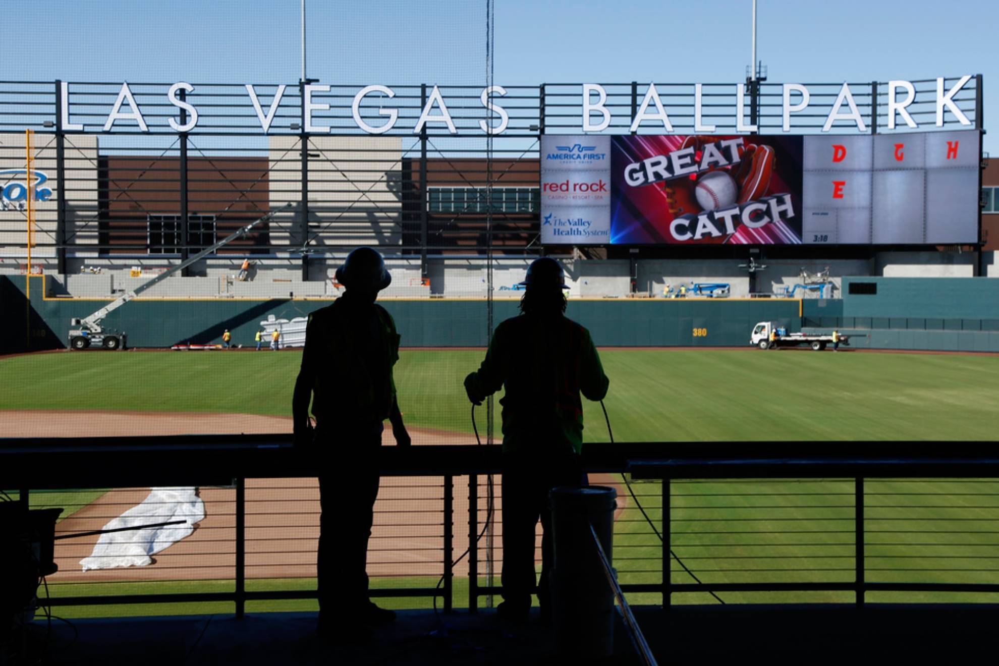 Workers continue construction on a new baseball park in Las Vegas