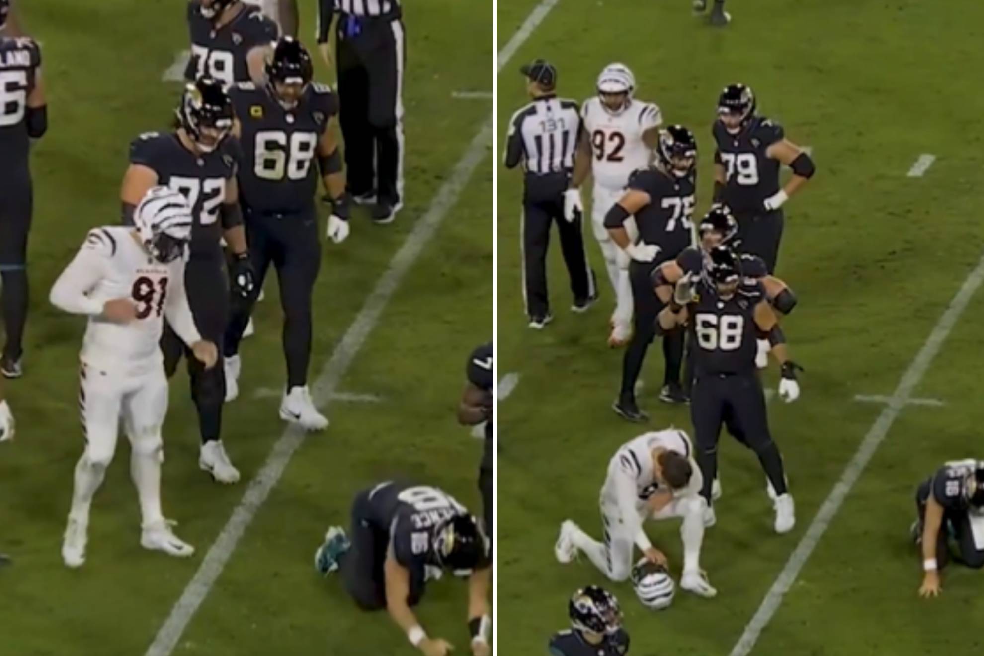 Trey Hendrickson praying after Trevor Lawrence was injured