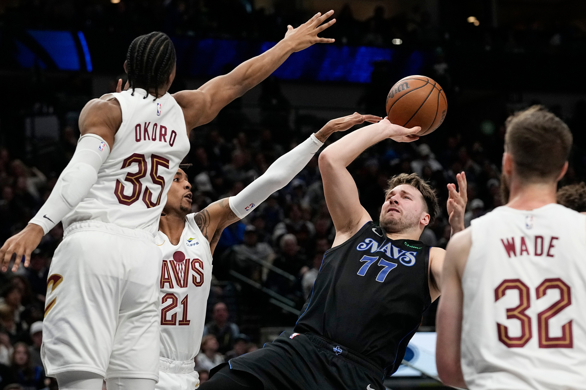 Doncic did damage, but Cleveland rallied in the second half to stun Dallas.