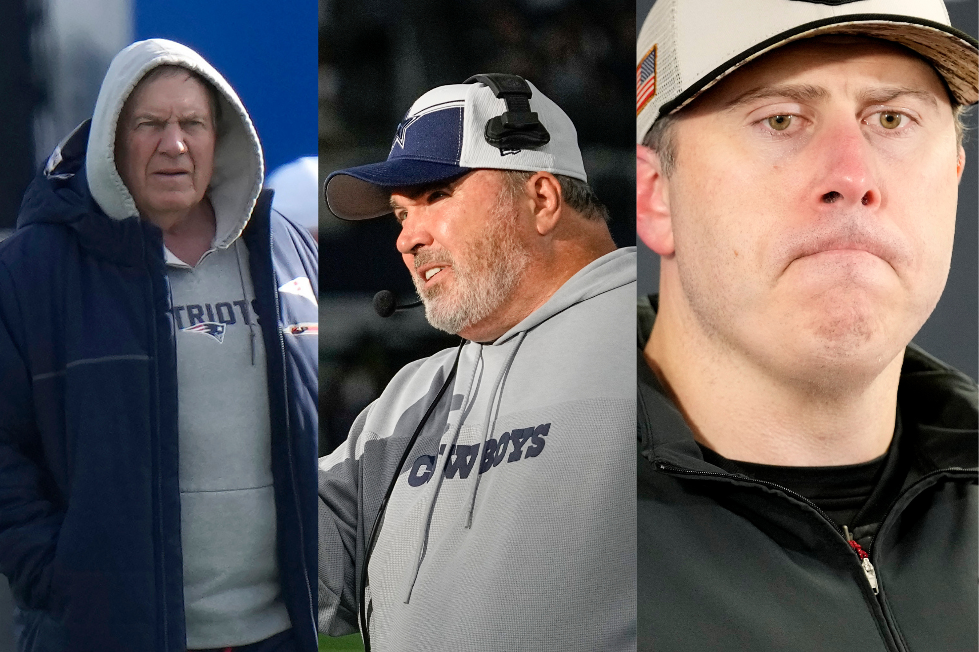 From left to right: Belichick, McCarthy, and Smith are all on the hot seat as the regular season winds down.