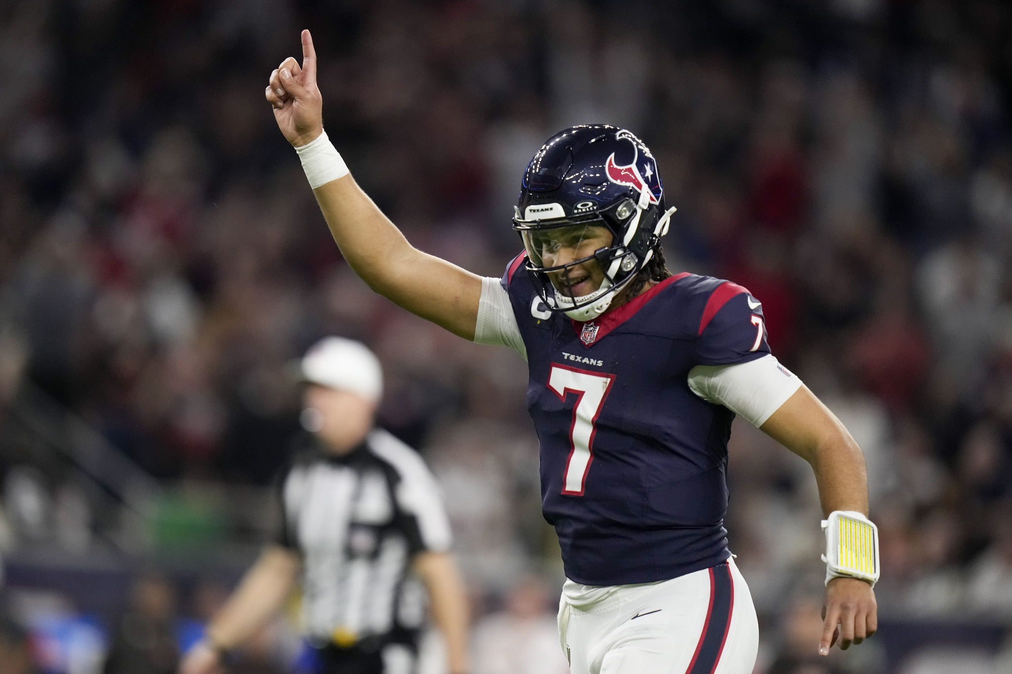 C.J. Stroud celebrates during the Texans Wild Card round win against the Browns.