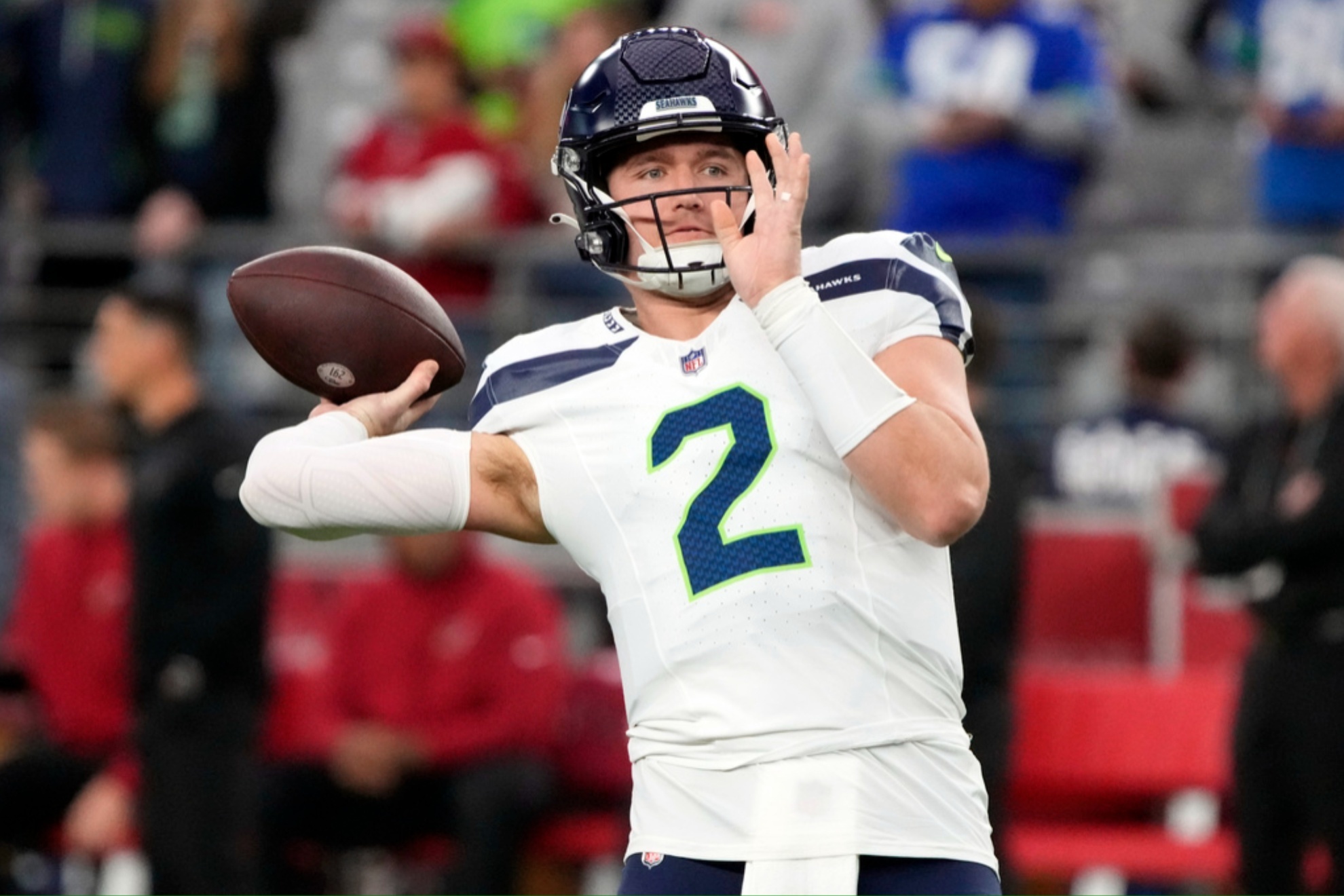 Drew Lock warms up before the game against the Arizona Cardinals on Jan.