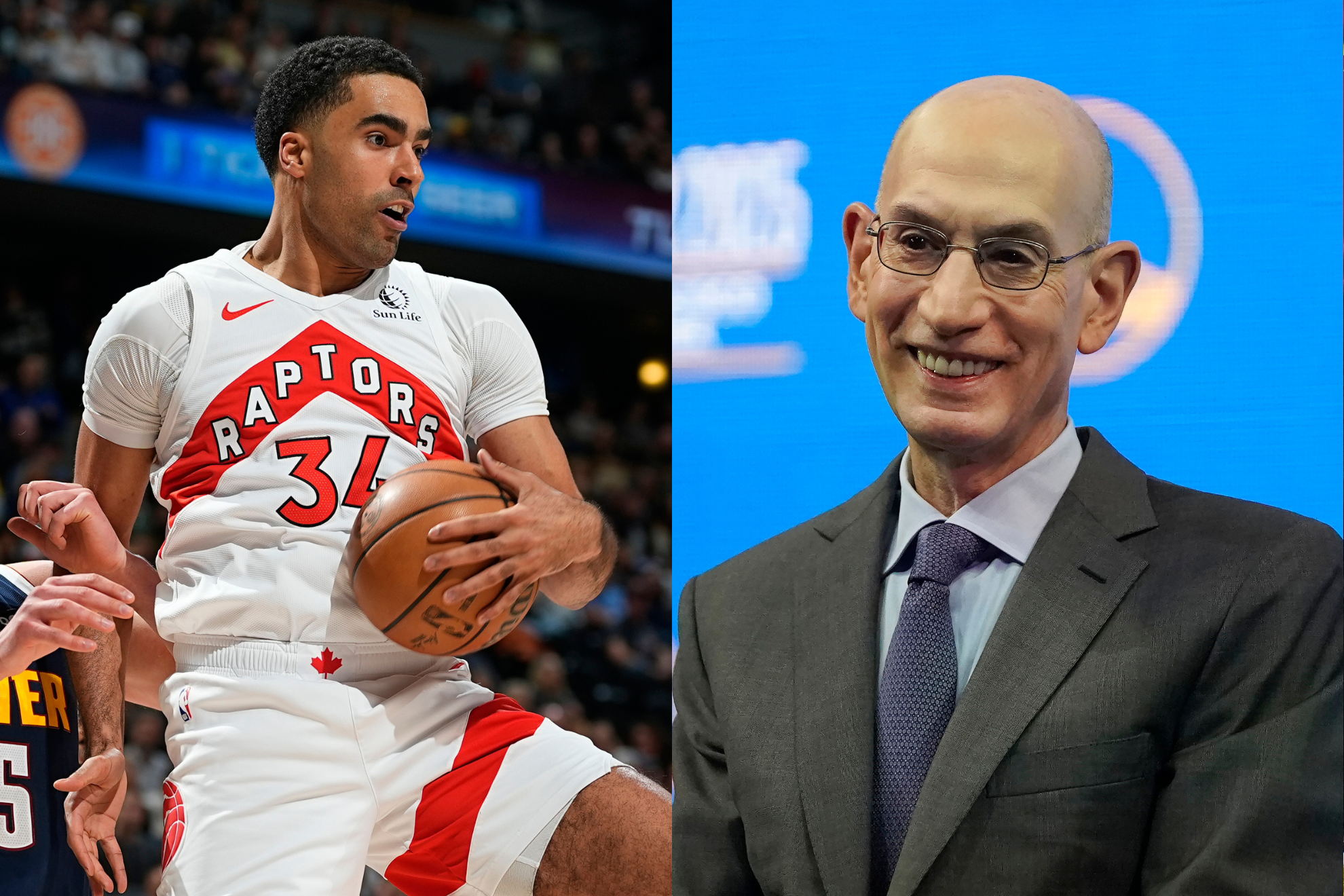 Jontay Porter (left) is under fire as Adam Silver (right) weighs his potential punishment.