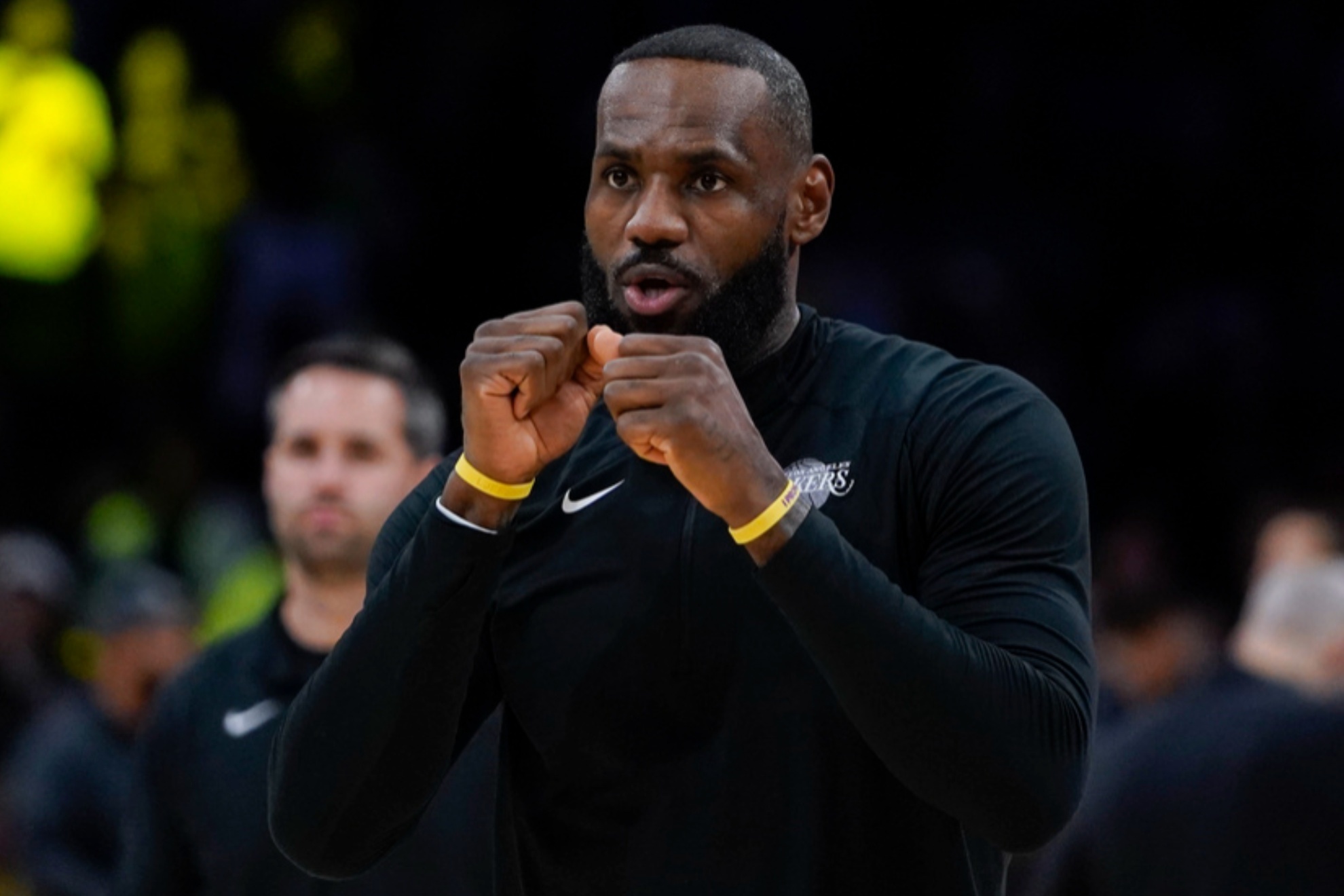 LeBron James warming up against the Golden State Warriors