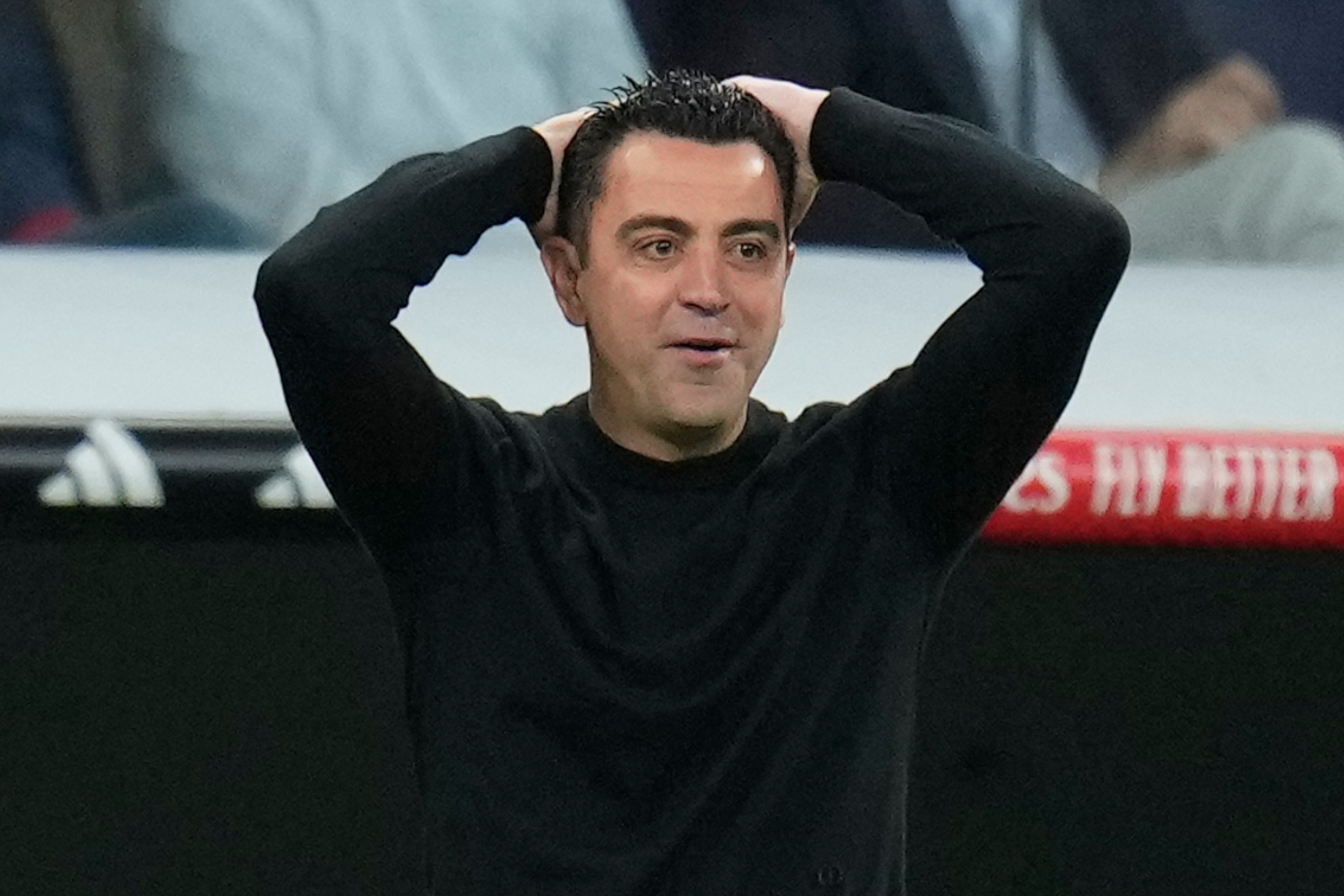 Xavi during El Clasico at the Bernabeu