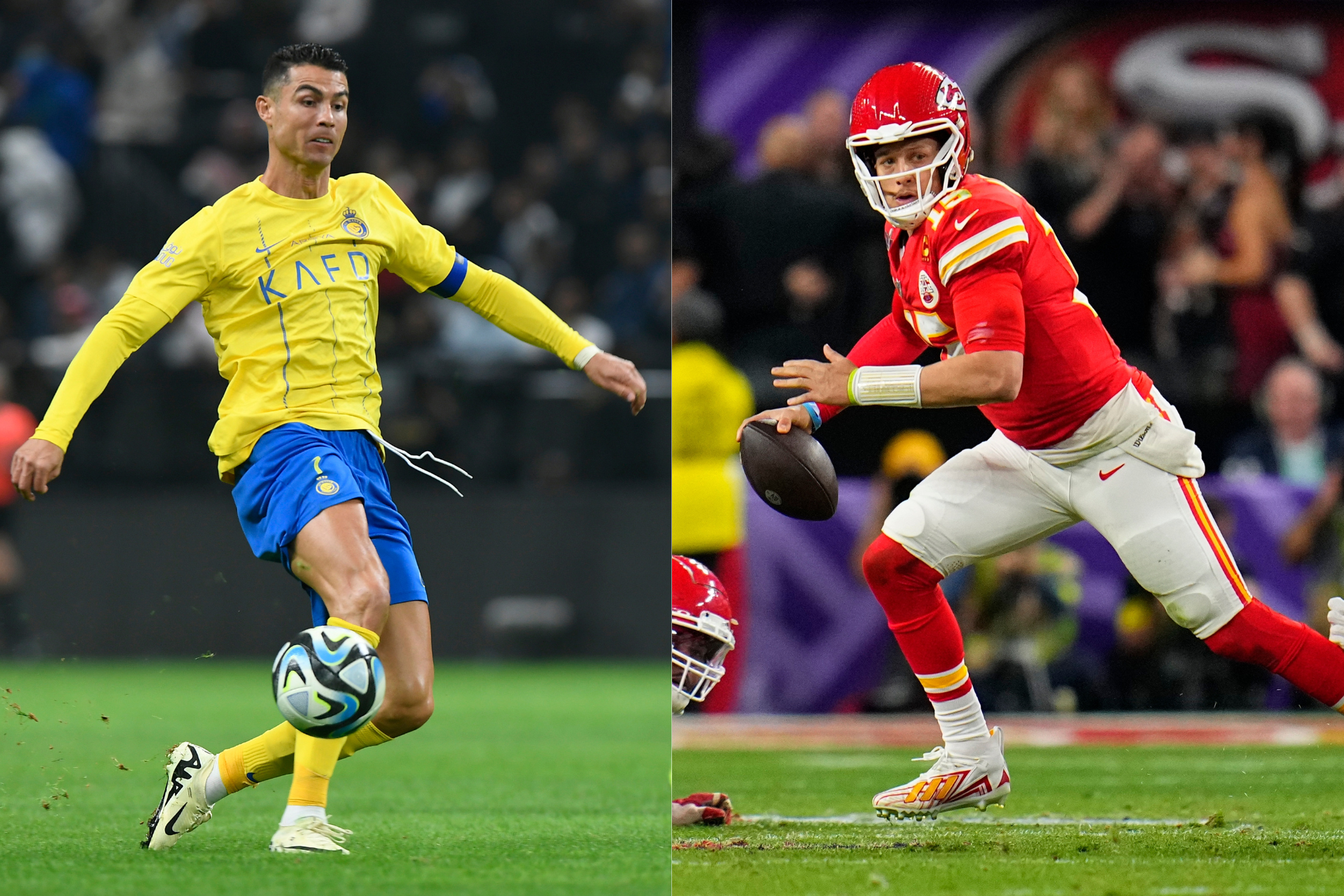 Cristiano Ronaldo (left) and Patrick Mahomes (right).