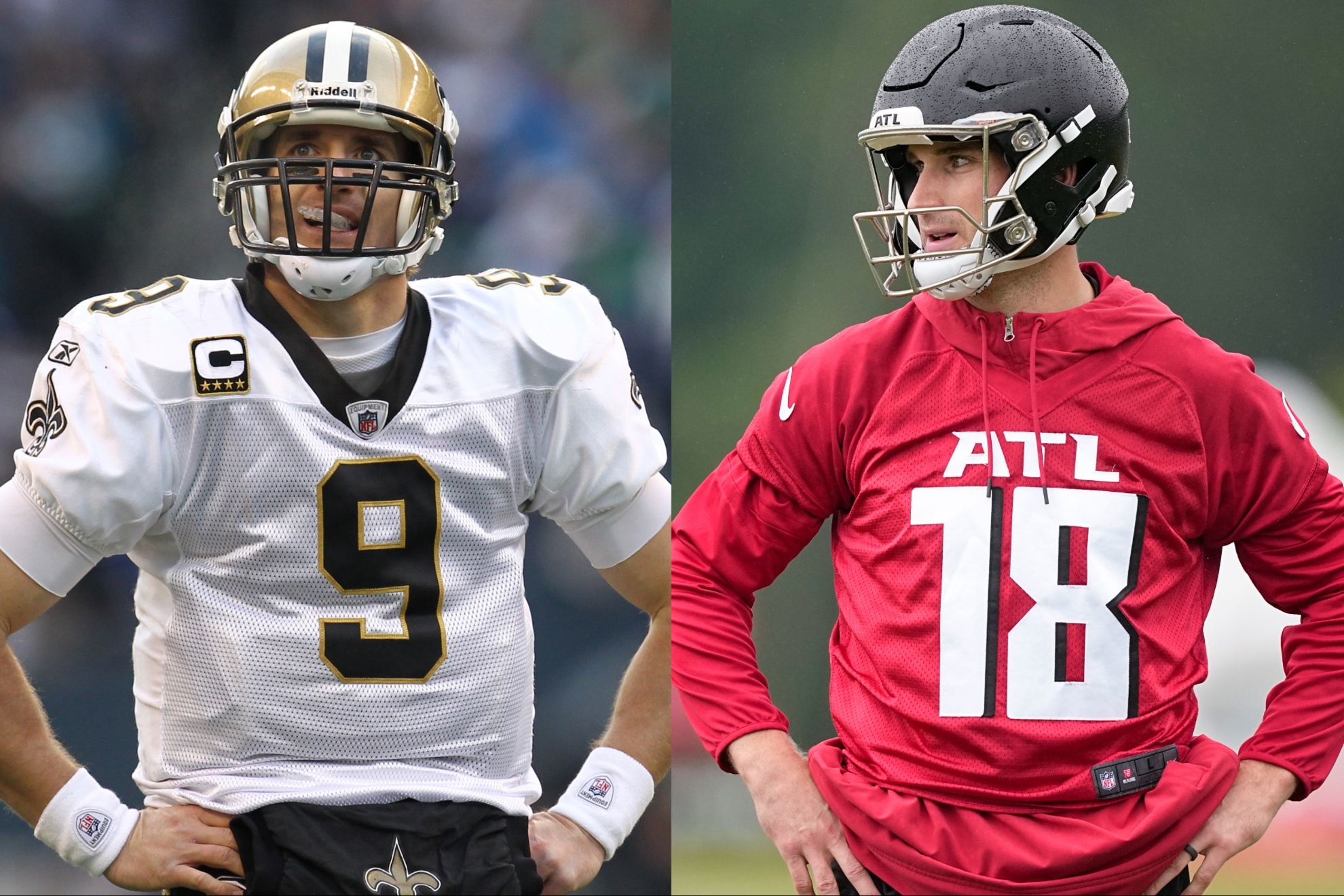 Former Saints quarterback Drew Brees and Falcons QB Kirk Cousins.