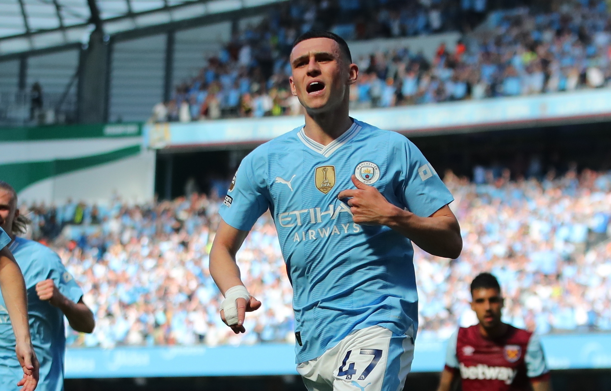 Manchester Citys Phil Foden celebrates after scoring