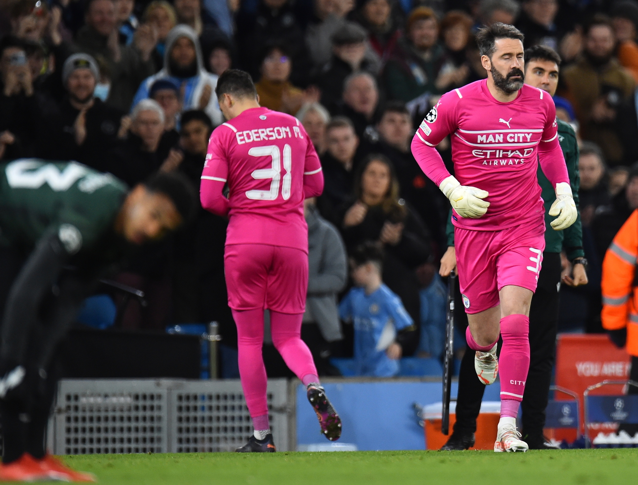 Manchester Citys third goalkeeper is kicked out of the celebration party!