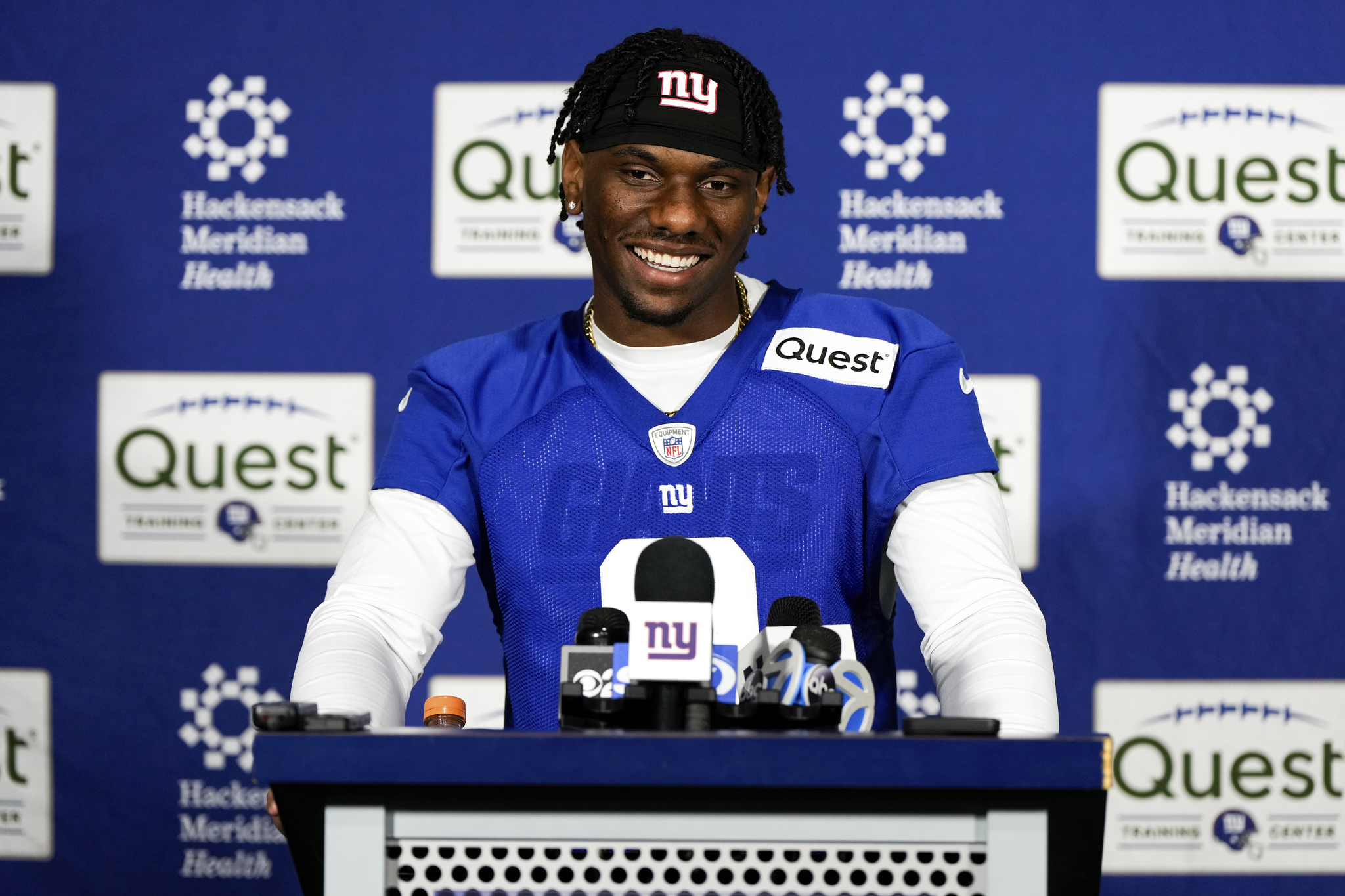 Malik Nabers at a press conference