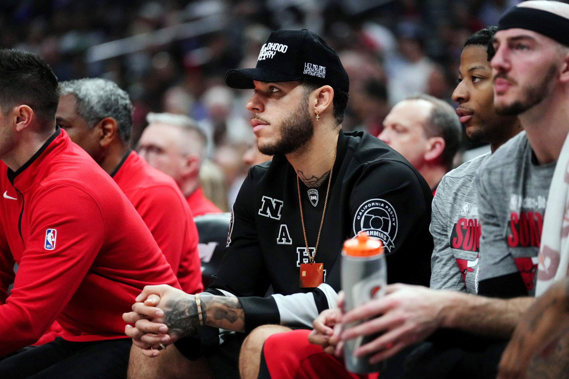 Lonzo Ball on the Chicago Bulls bench.