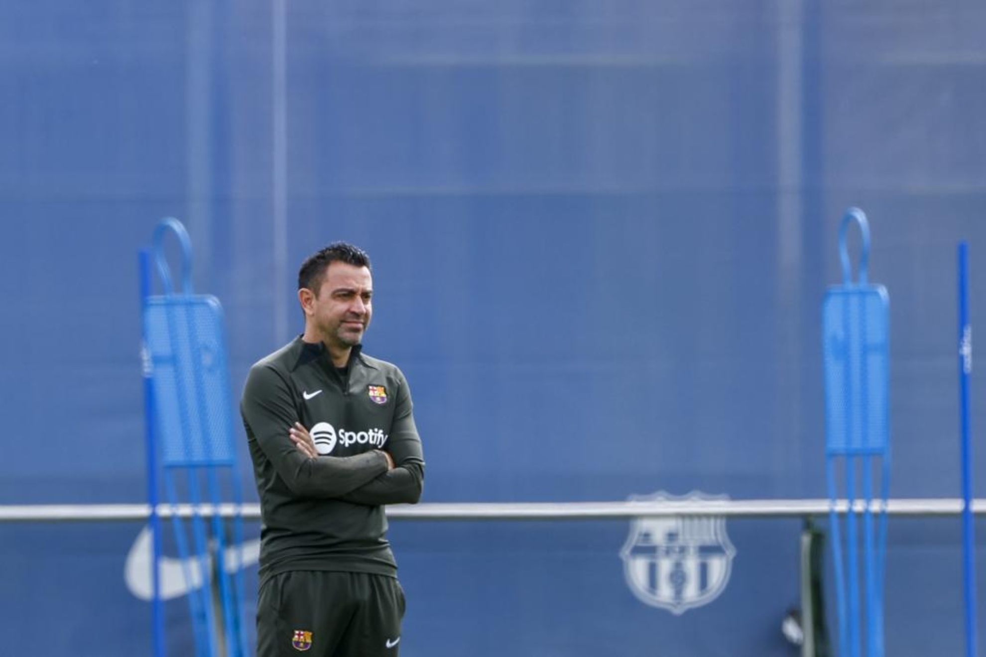 Xavi during training ahead of the match against Sevilla