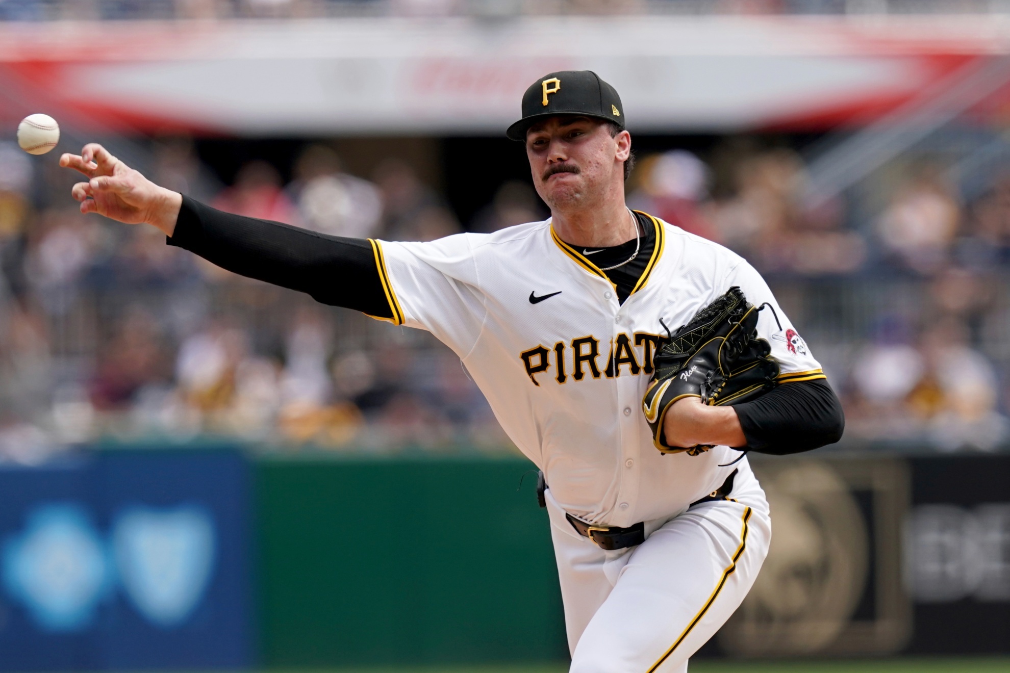 Pittsburgh Pirates starting pitcher Paul Skenes delivers during the third inning of a baseball game against the San Francisco Giants Thursday, May 23, 2024, in Pittsburgh. (AP Photo/Matt Freed)