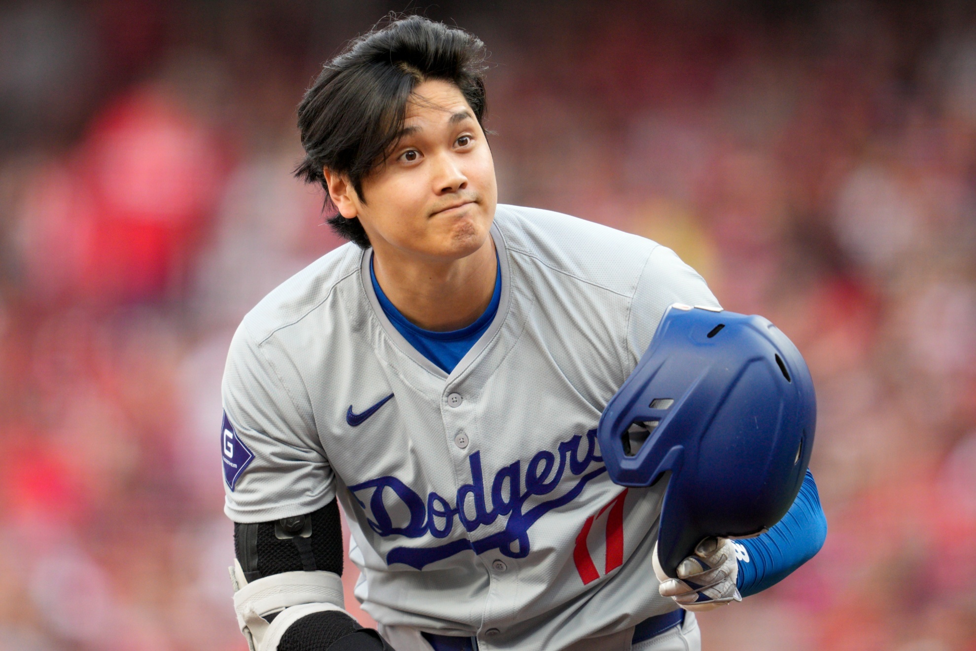 Los Angeles Dodgers Shohei Ohtani steps up to the plate during the first inning of the teams baseball game against the Cincinnati Reds on Saturday, May 25, 2024, in Cincinnati. (AP Photo/Jeff Dean)