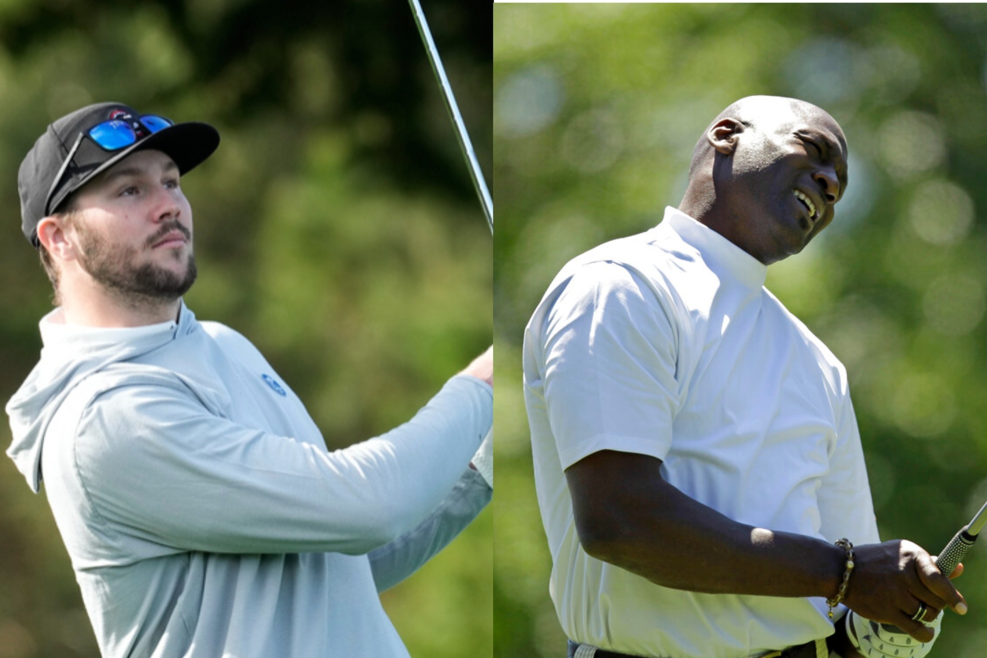 Josh Allen (L) and Michael Jordan united by Gatorade and golf.