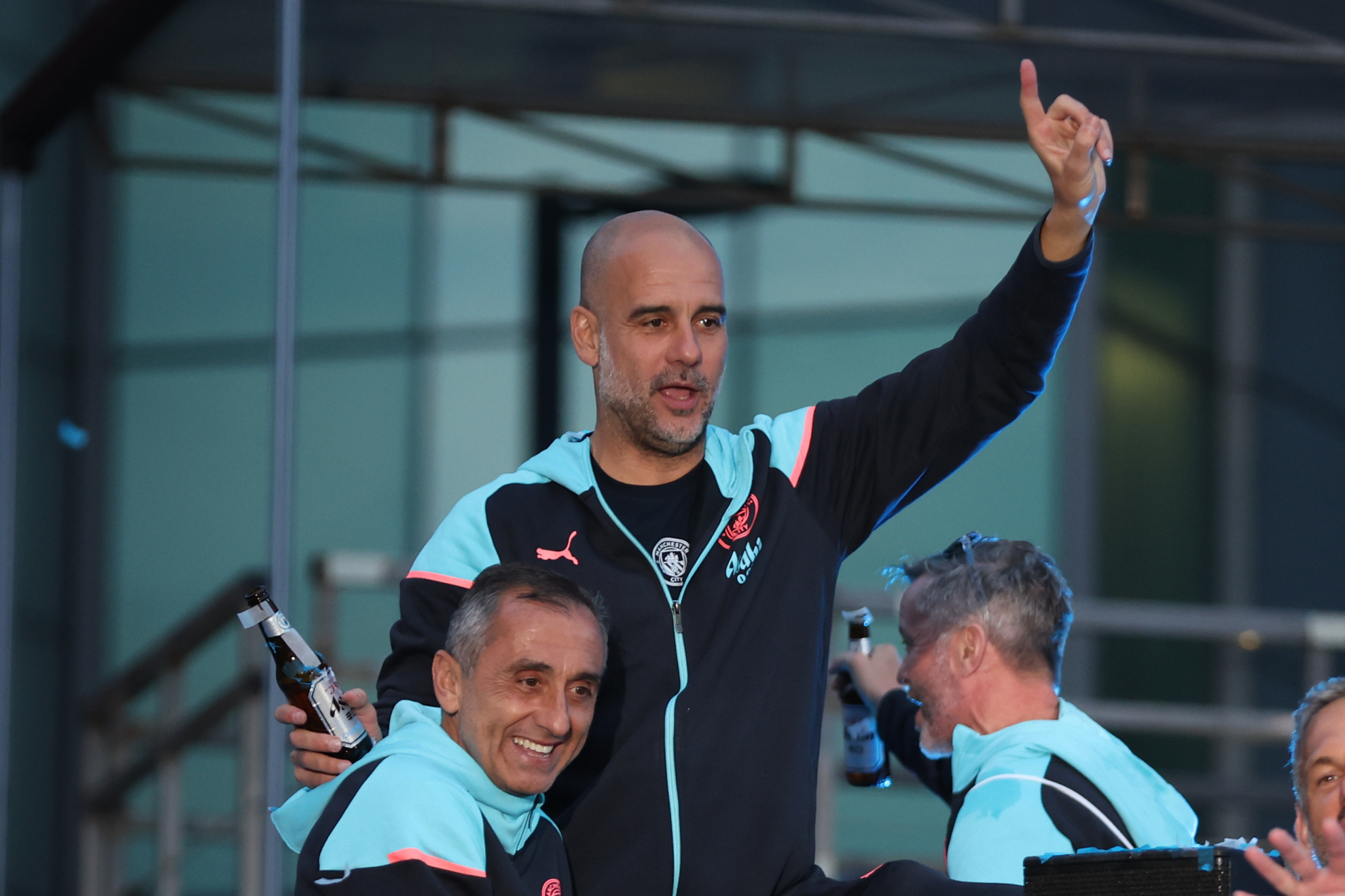 Guardiola celebrating Man Citys Premier League win