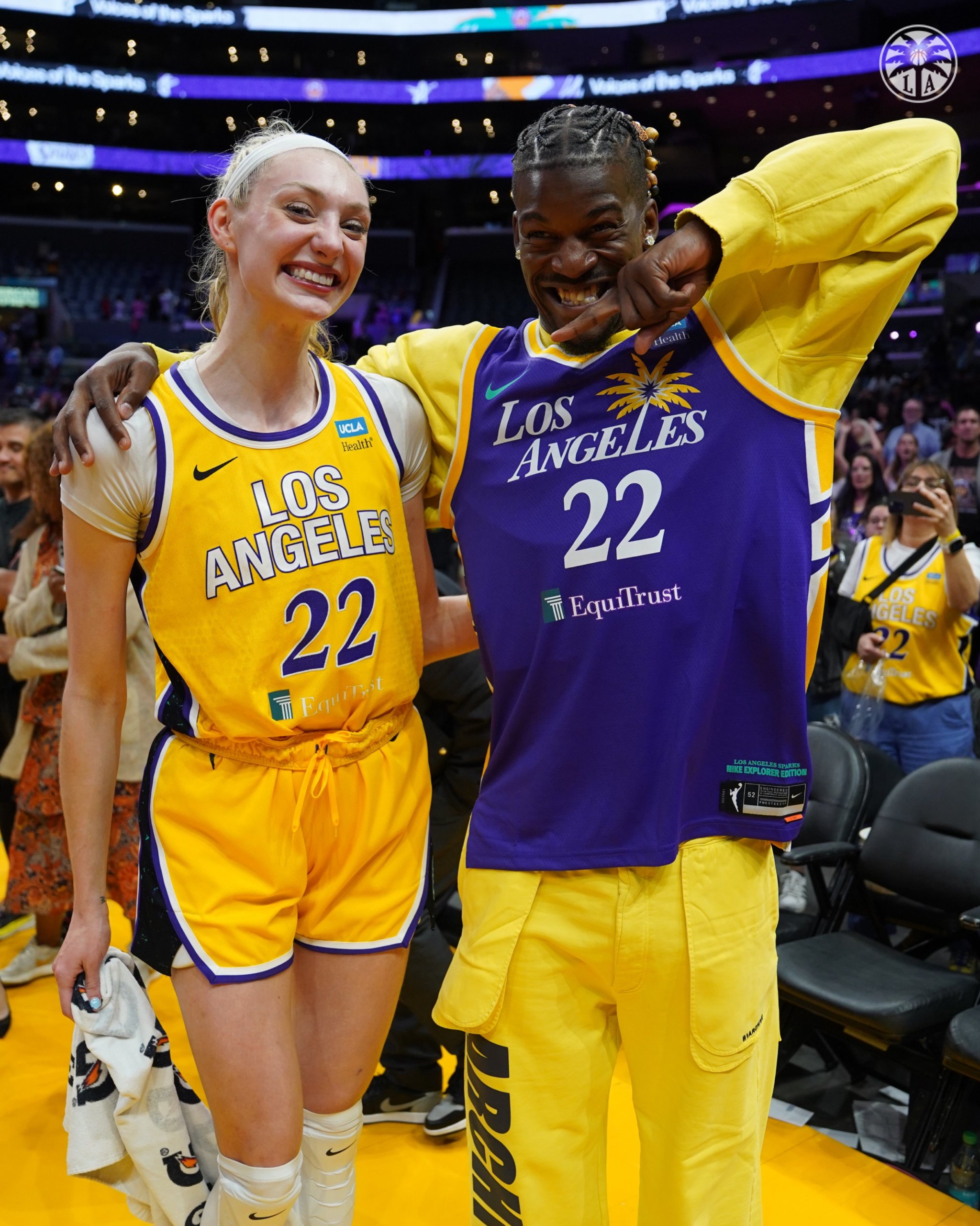 Cameron Brink and Jimmy Butler after the LA Sparks game