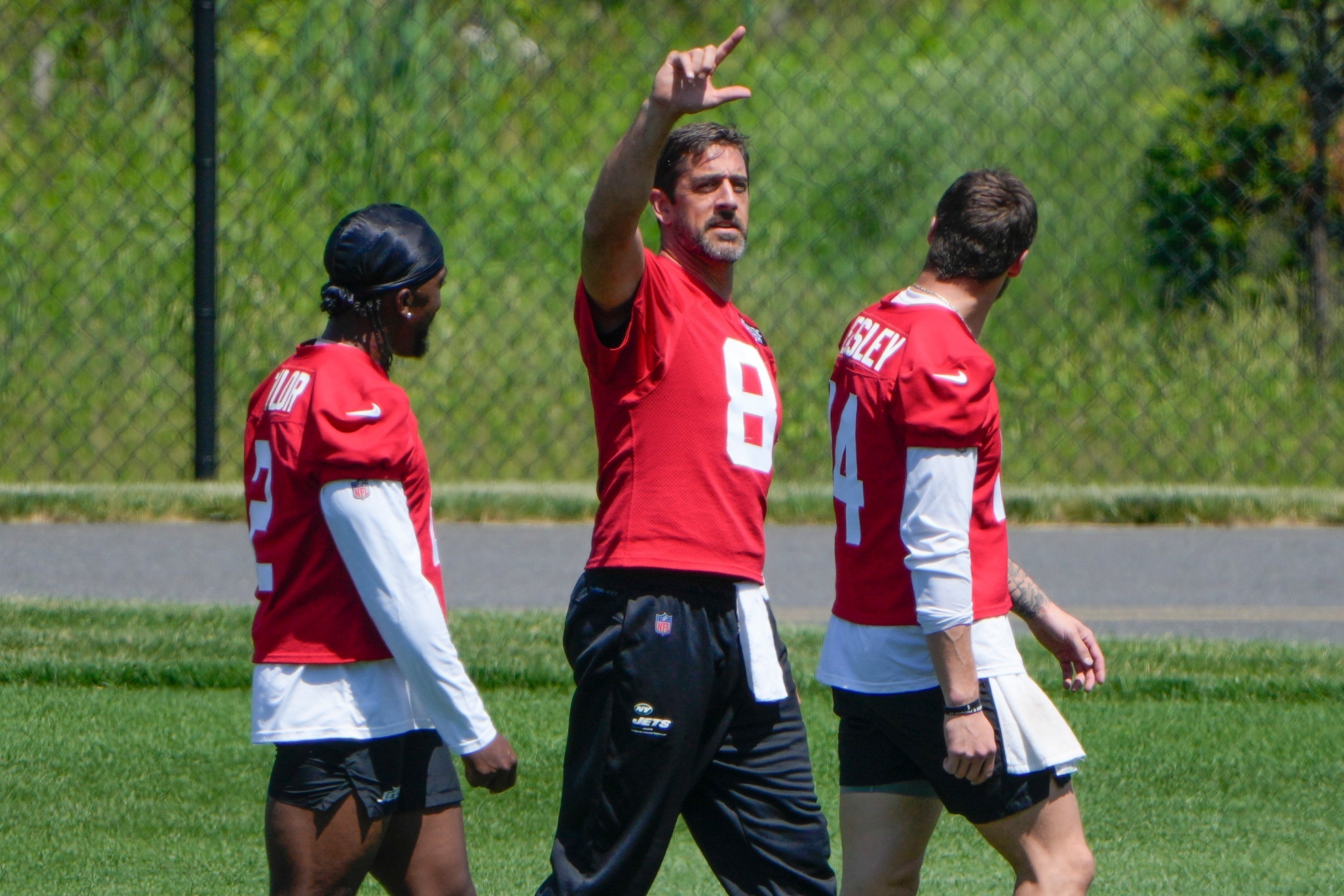 Aaron Rodgers during practice with the New York Jets