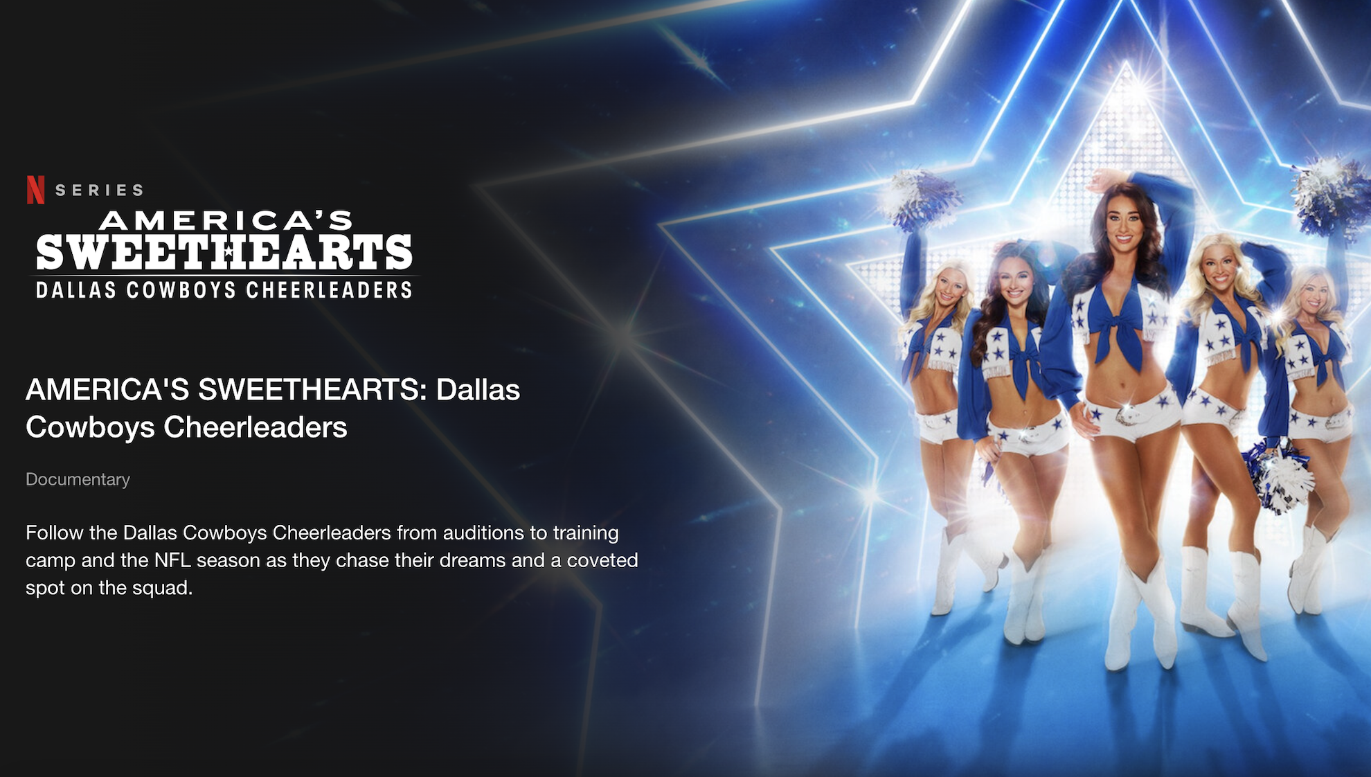 What time will the Americas Sweethearts Dallas Cowboys Cheerleaders documentary be available on Netflix?