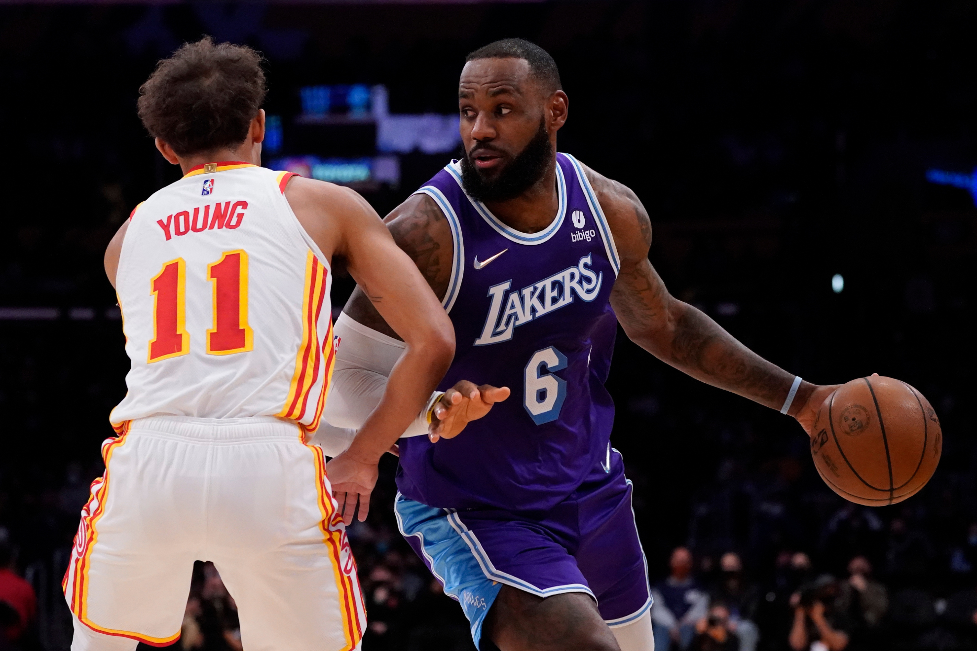 Trae Young guards LeBron James.