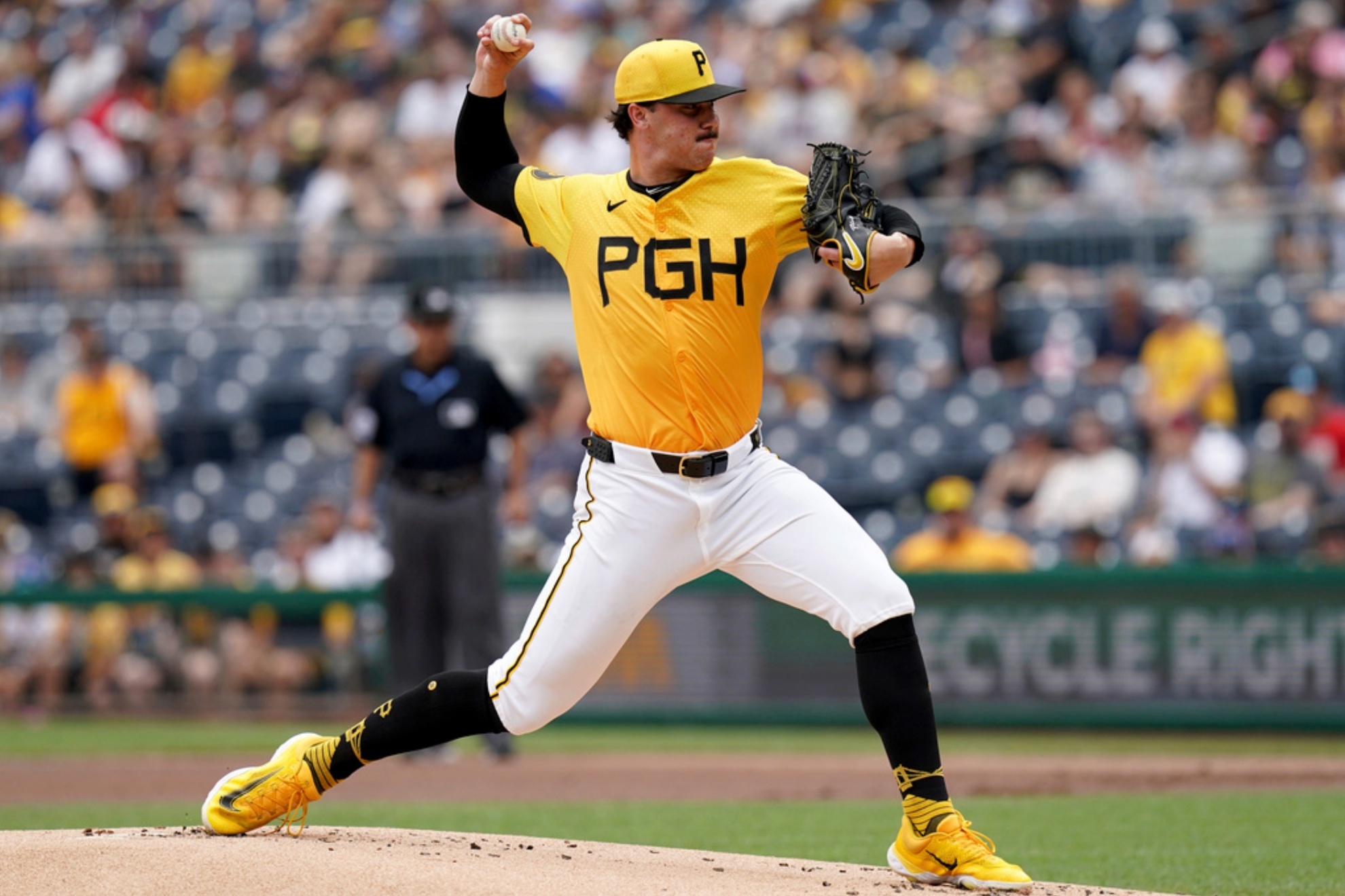 Pittsburgh Pirates starting pitcher Paul Skenes pitching against the Tampa Bay Rays