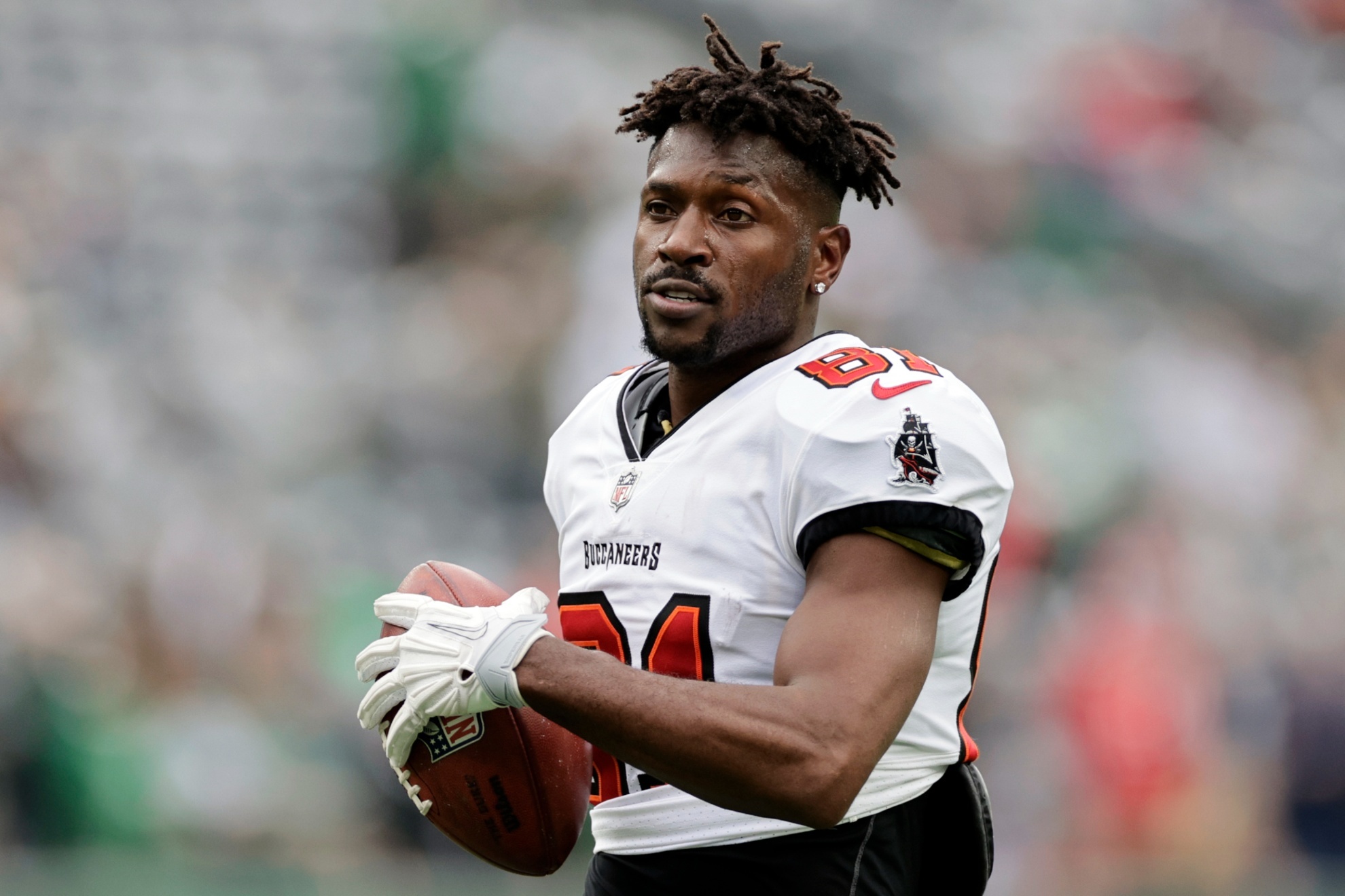 FILE - Tampa Bay Buccaneers wide receiver Antonio Brown (81) walks on the field during an NFL football game against the New York Jets, Sunday, Jan. 2, 2022, in East Rutherford, N.J. Former NFL receiver Antonio Browns brief and chaotic tenure as a National Arena League owner appears to be over after the league terminated the Albany Empires membership over a failure to make its monthly payments. The NAL on Thursday, June 15, 2023, announced its board of owners unanimously reached the decision after exhausting all avenues over the Empires refusal to make its past two payments, as well as Brown refusing to pay a $1,000 fine conduct detrimental to the league over recent comments. (AP Photo/Adam Hunger, File)