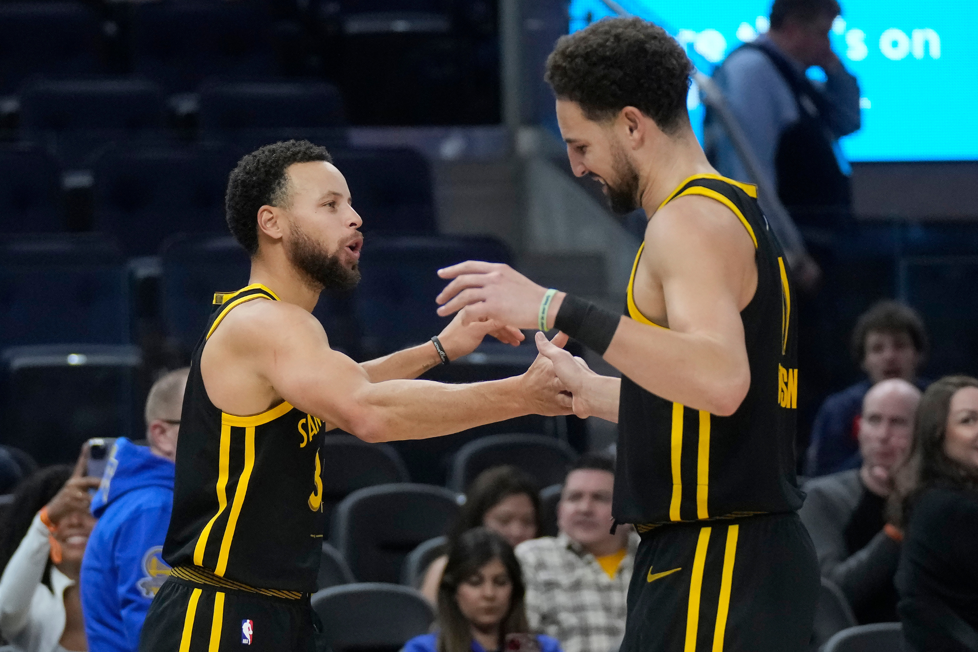 Stephen Curry and Klay Thompson during one of their final NBA games together.