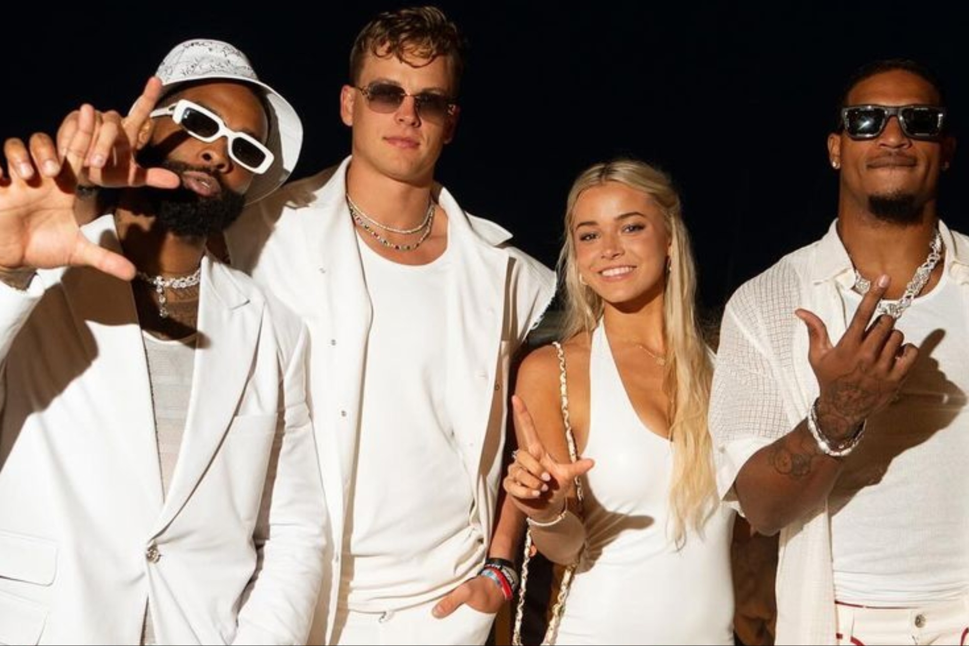 Joe Burrow and Olivia Dunne (center) at the Michael Rubins White Party.