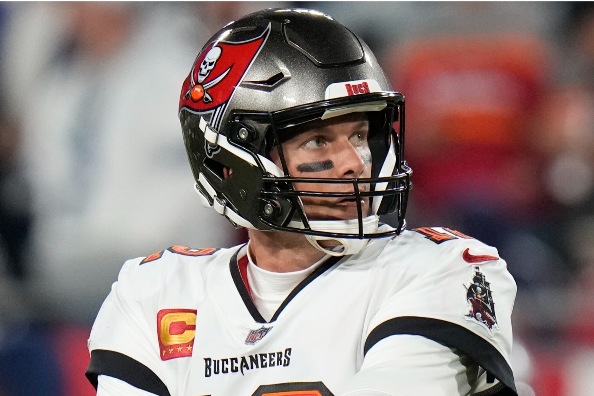 Tampa Bay Buccaneers quarterback Tom Brady (12) stands on the field during the second half of an NFL wild-card football game against the Dallas Cowboys, Monday, Jan. 16, 2023, in Tampa, Fla. (AP Photo/Chris OMeara)