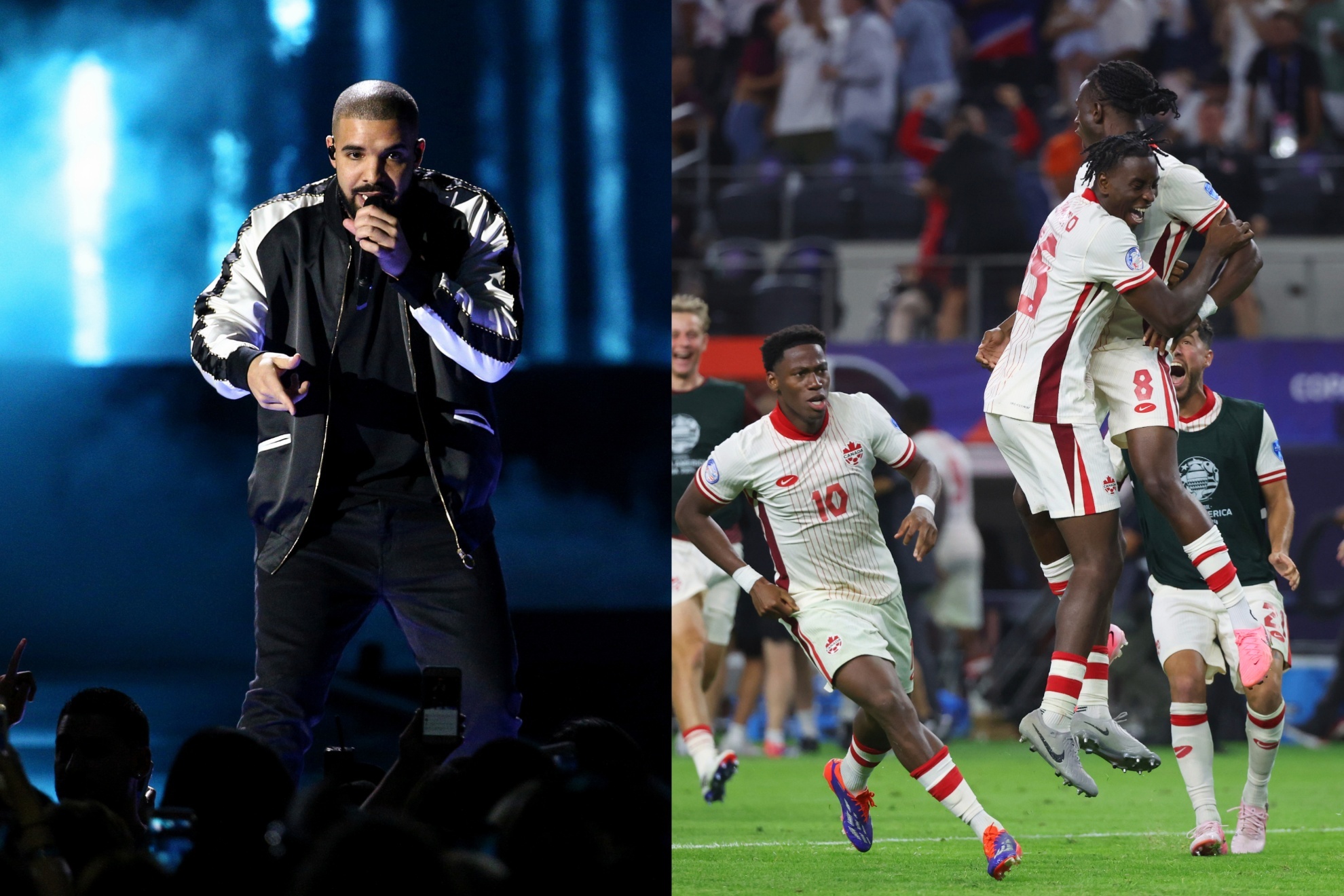 Mashup image of Drake and the Canada National Football Team