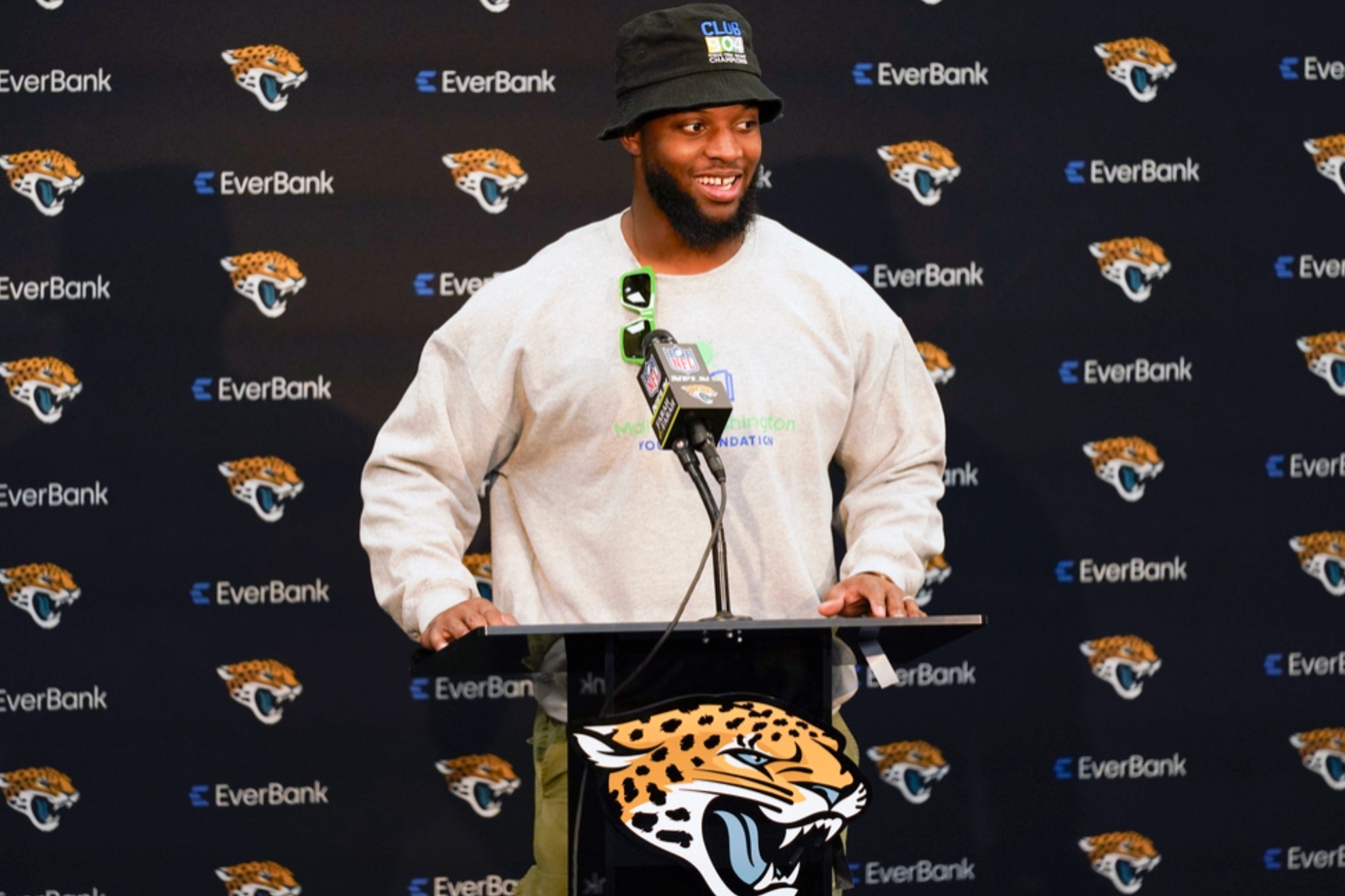 Jaguars linebacker Josh Allen at a press conference during the 2024 offseason